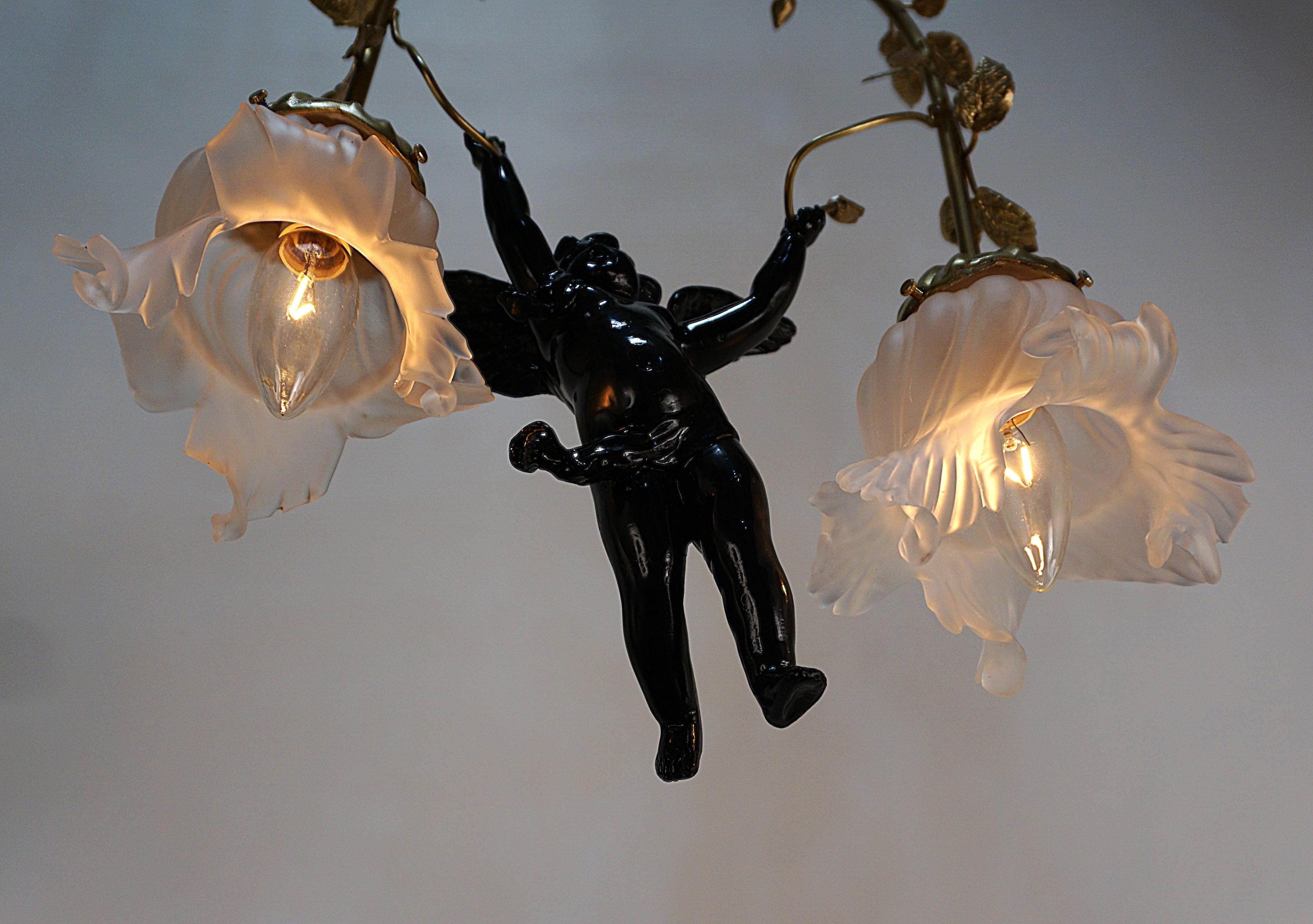 Bronze Art Nouveau Cherub Chandelier For Sale 6
