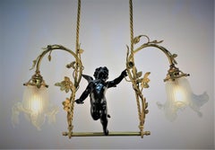 Bronze Jugendstil-Kronleuchter Cherub