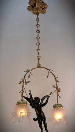 Bronze Art Nouveau Cherub Chandelier