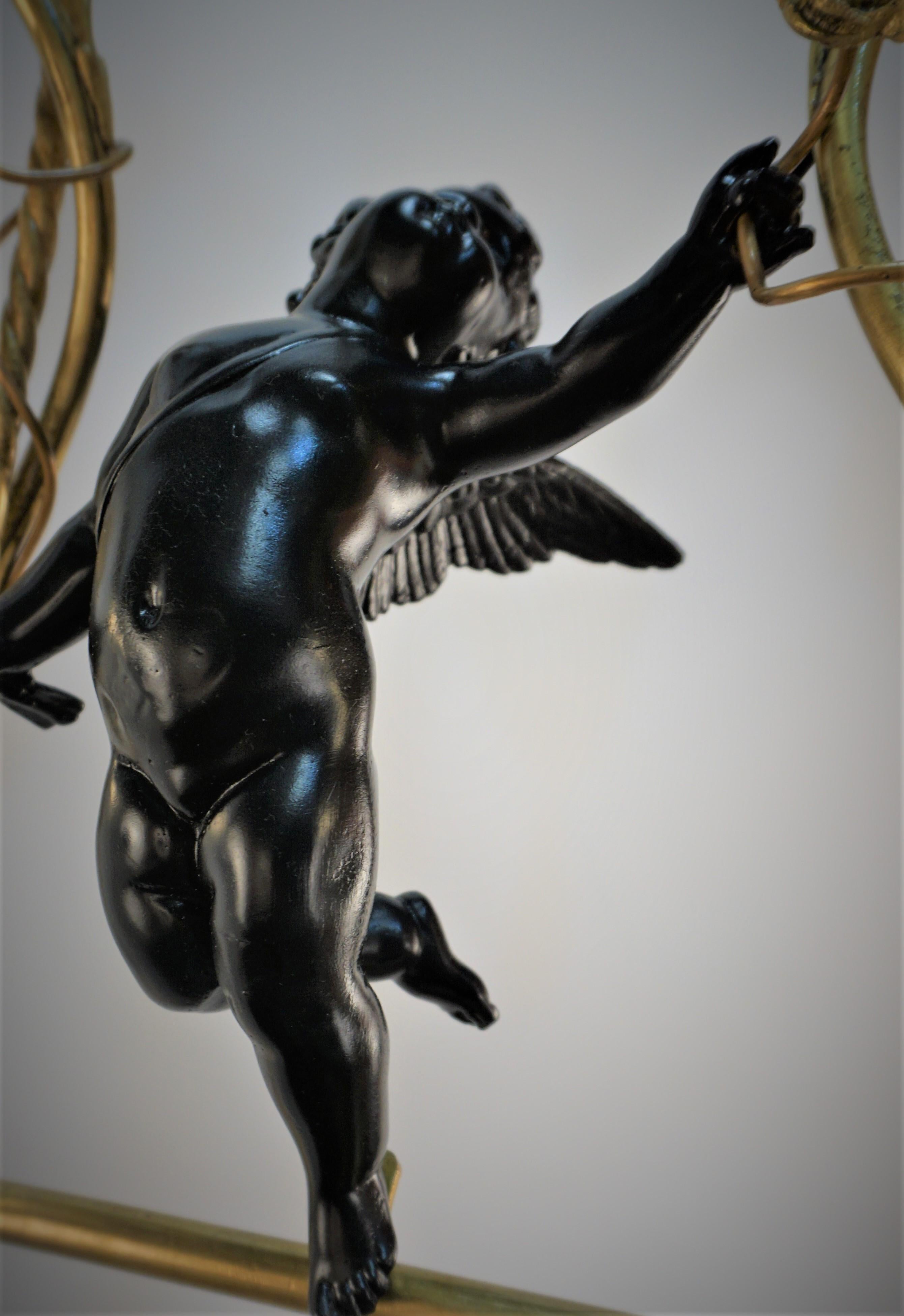 Bronze Art Nouveau Cherub Chandelier  For Sale 2