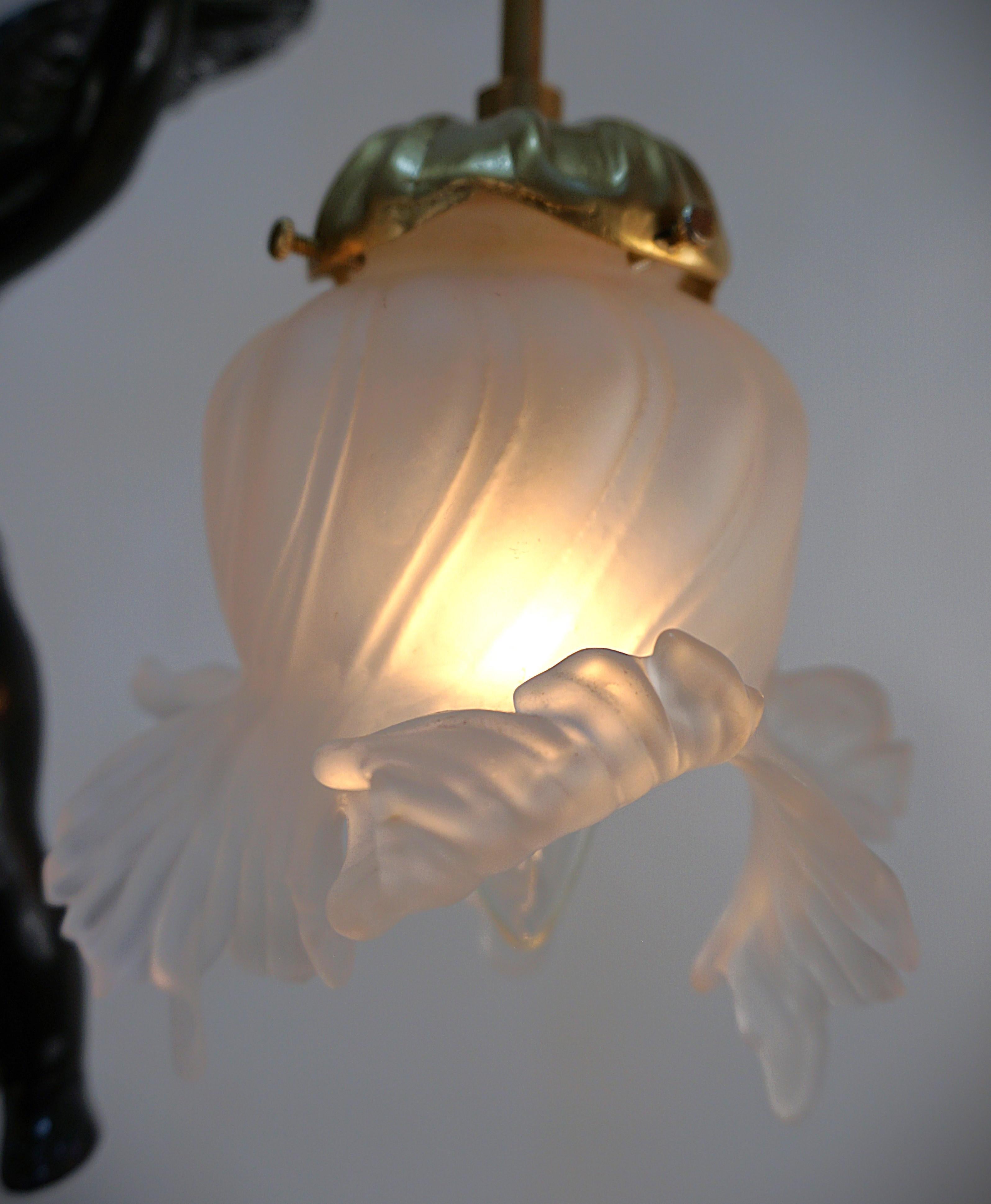 Bronze Art Nouveau Cherub Chandelier For Sale 3