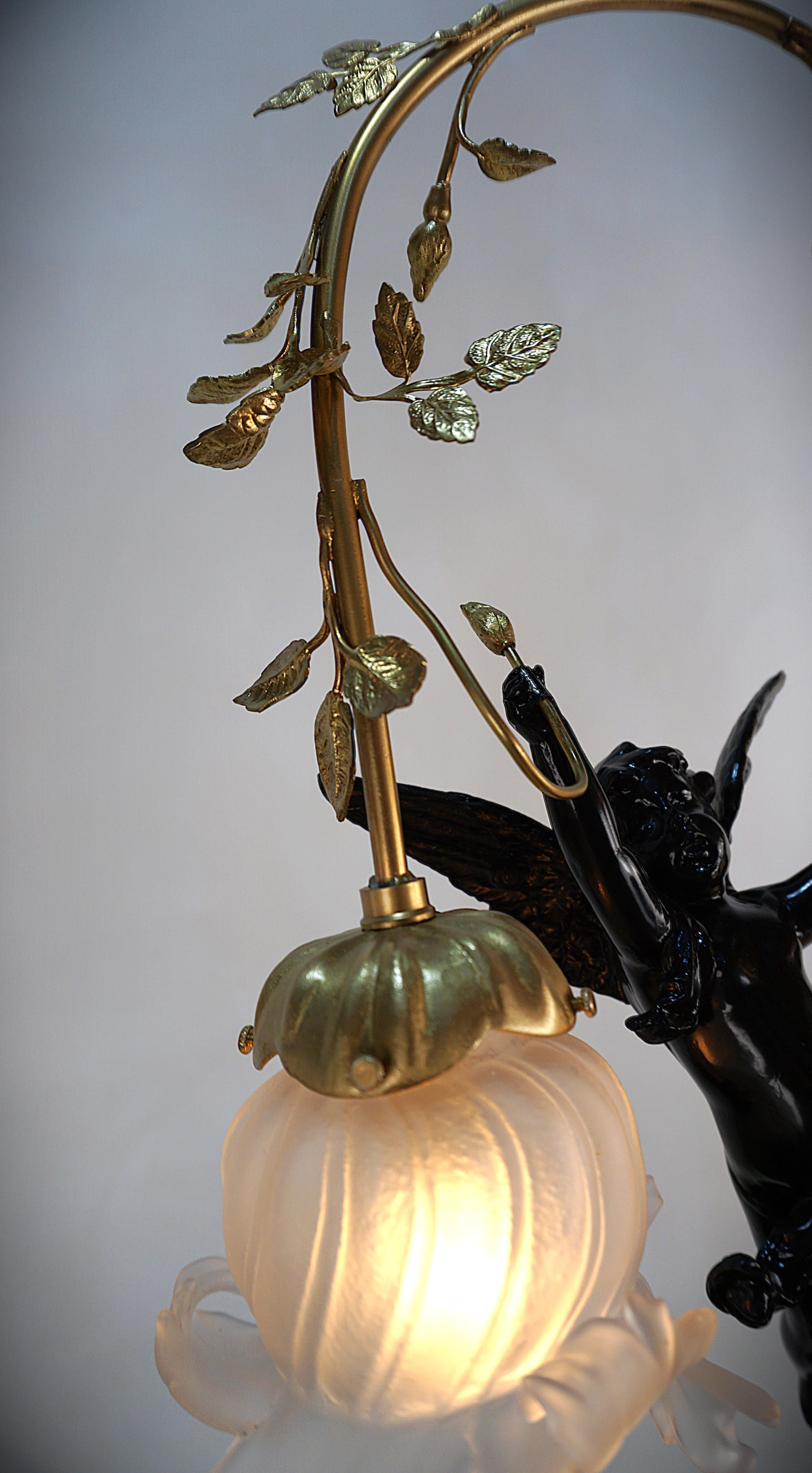 Bronze Art Nouveau Cherub Chandelier For Sale 5