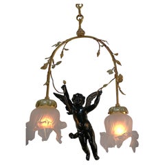 Bronze Art Nouveau Cherub Chandelier