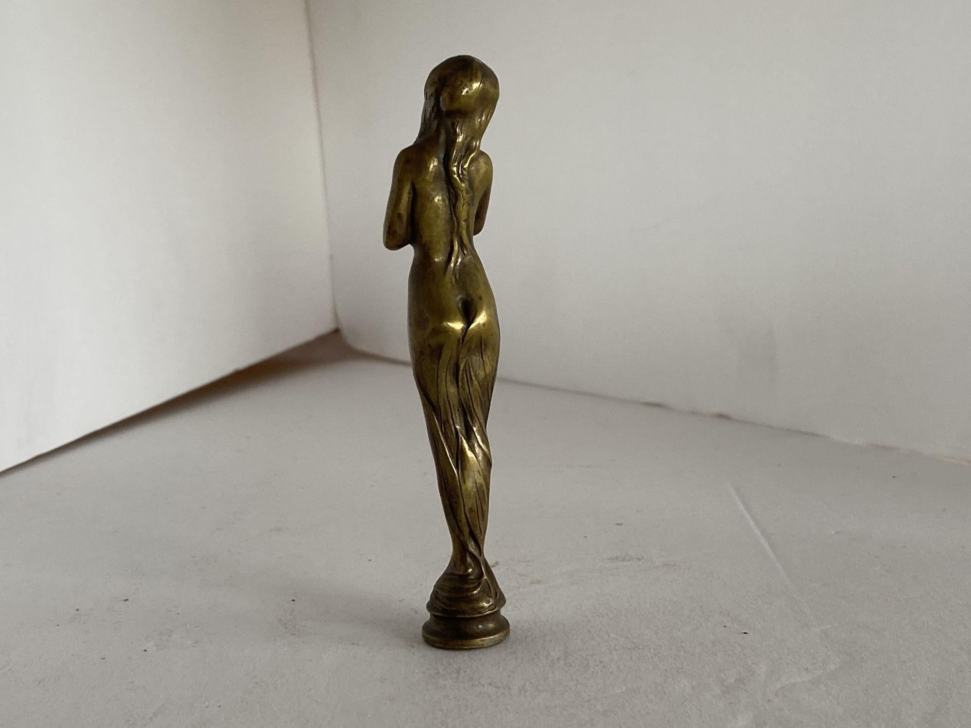 English Bronze Art Nouveau Cloaked Women Letter Wax Seal Stamp, France, 1890