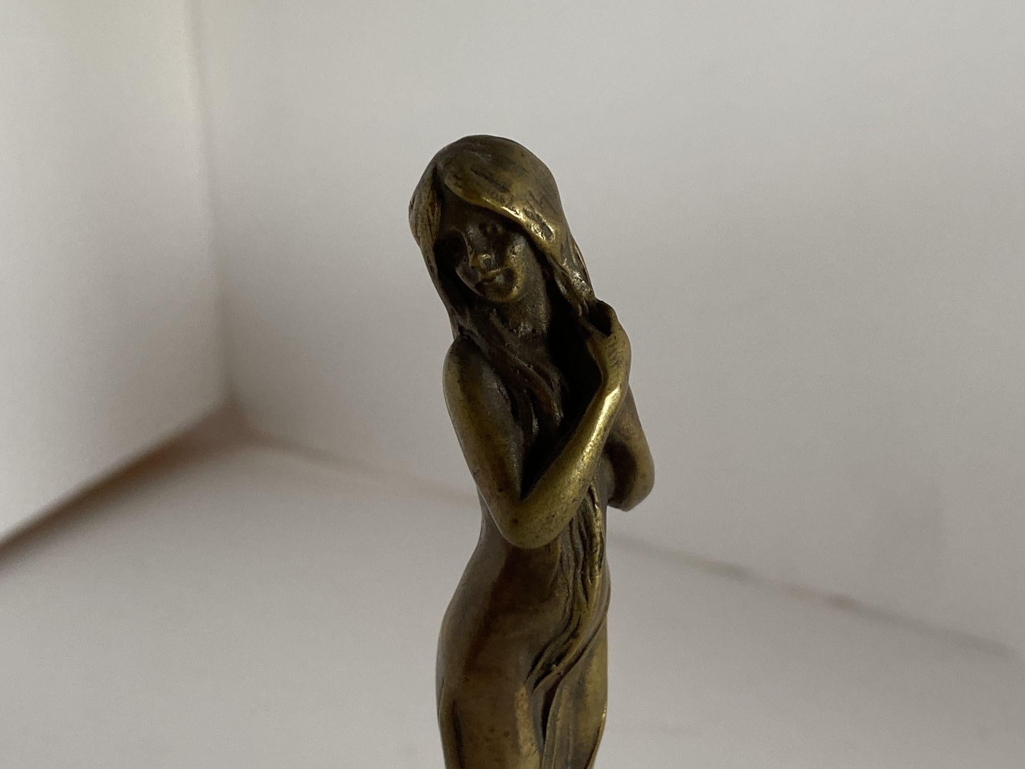 19th Century Bronze Art Nouveau Cloaked Women Letter Wax Seal Stamp, France, 1890
