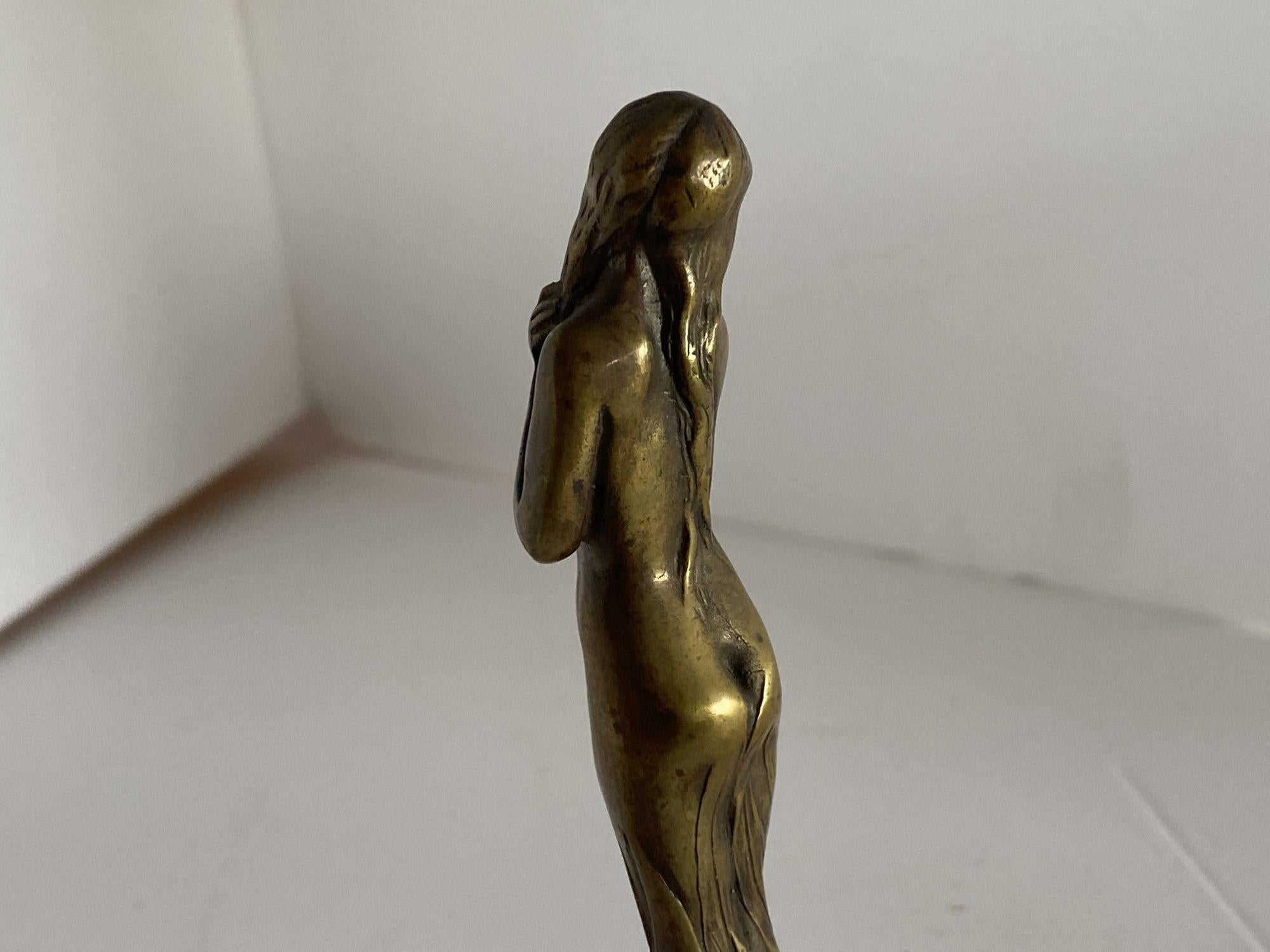 Bronze Art Nouveau Cloaked Women Letter Wax Seal Stamp, France, 1890 1