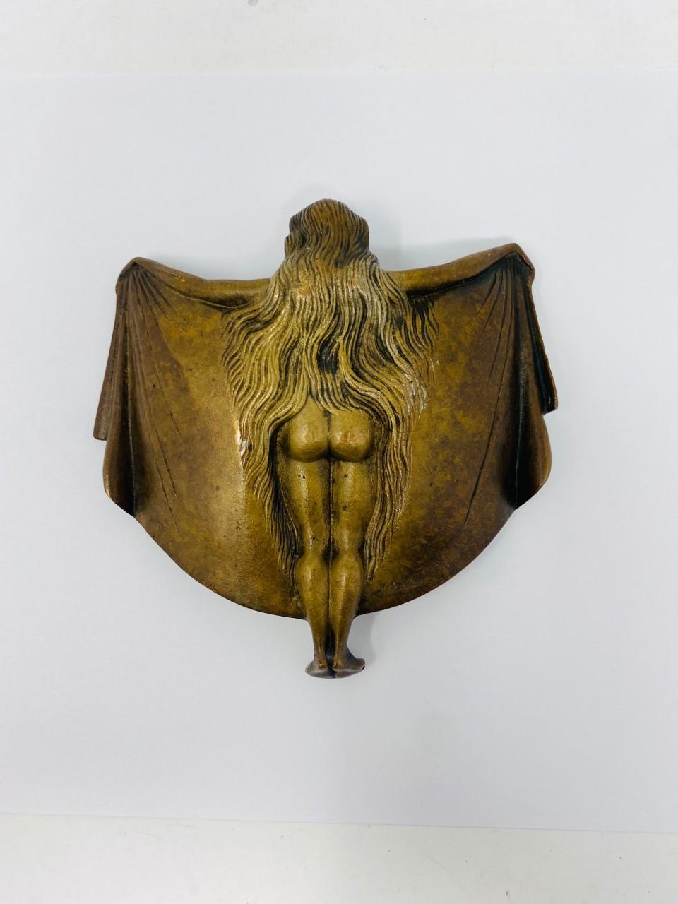 French Bronze Art Nouveau Figural Tray Vanity Dish Nymph Maiden For Sale