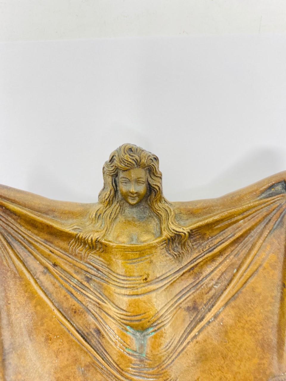Cast Bronze Art Nouveau Figural Tray Vanity Dish Nymph Maiden For Sale