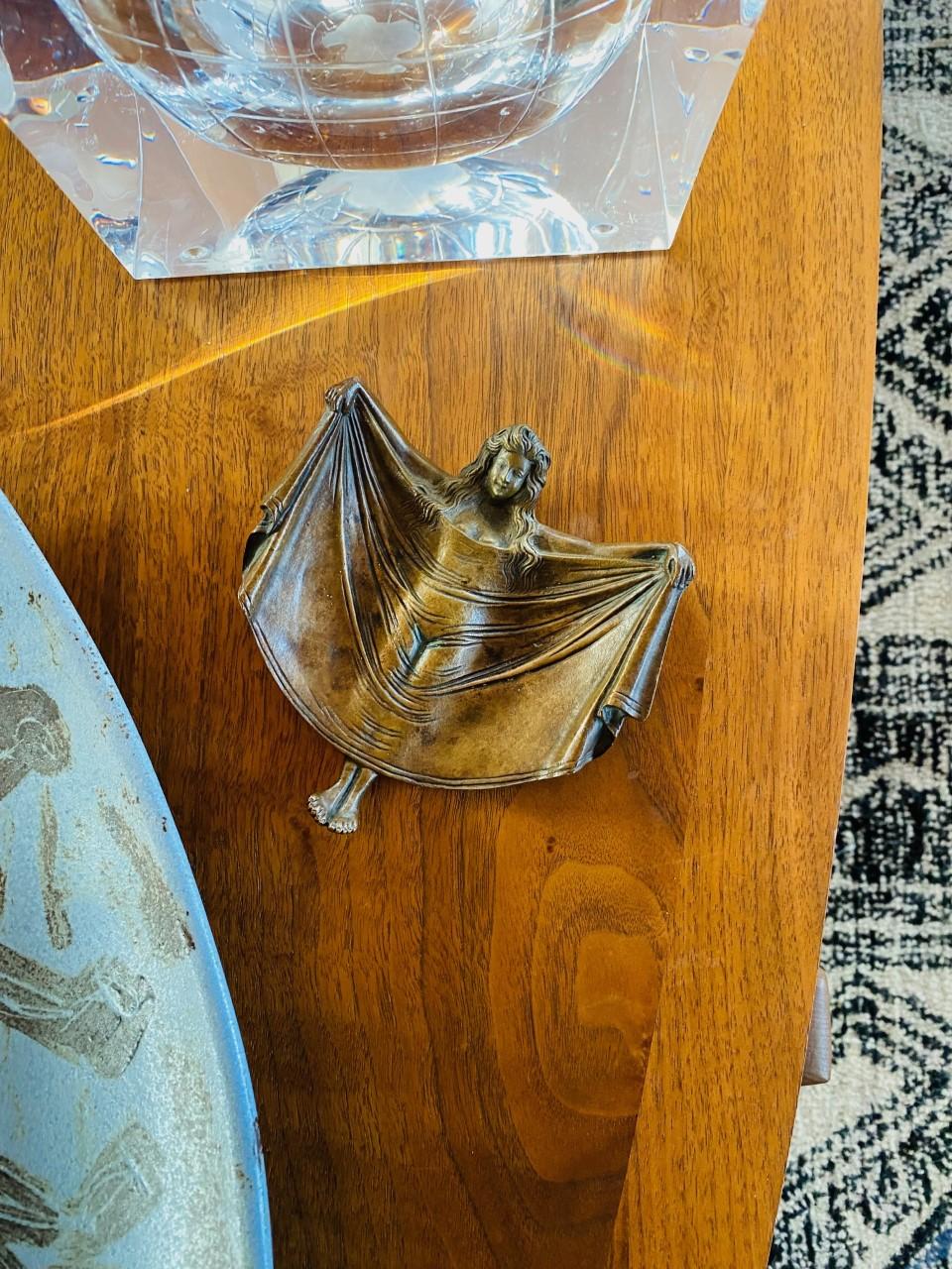 Bronze Art Nouveau Figural Tray Vanity Dish Nymph Maiden In Good Condition For Sale In San Diego, CA