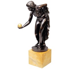 Bronze Art Nouveau Girl Playing Bowls by Walter Schott Gladenbeck Berlin c.1900