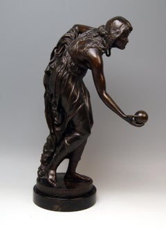 Bronze Jugendstil-Mädchen beim Schüsselspiel von Walter Schott Gladenbeck Berlin
