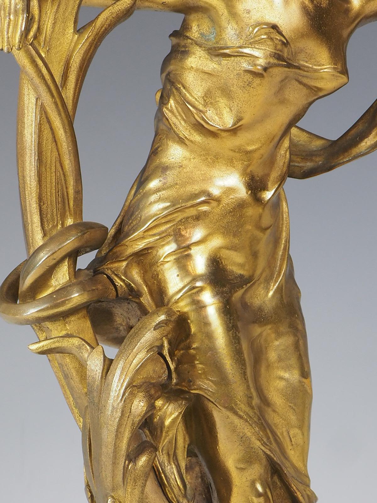 Bronze Art Nouveau Lady Antique Table Lamp For Sale 5