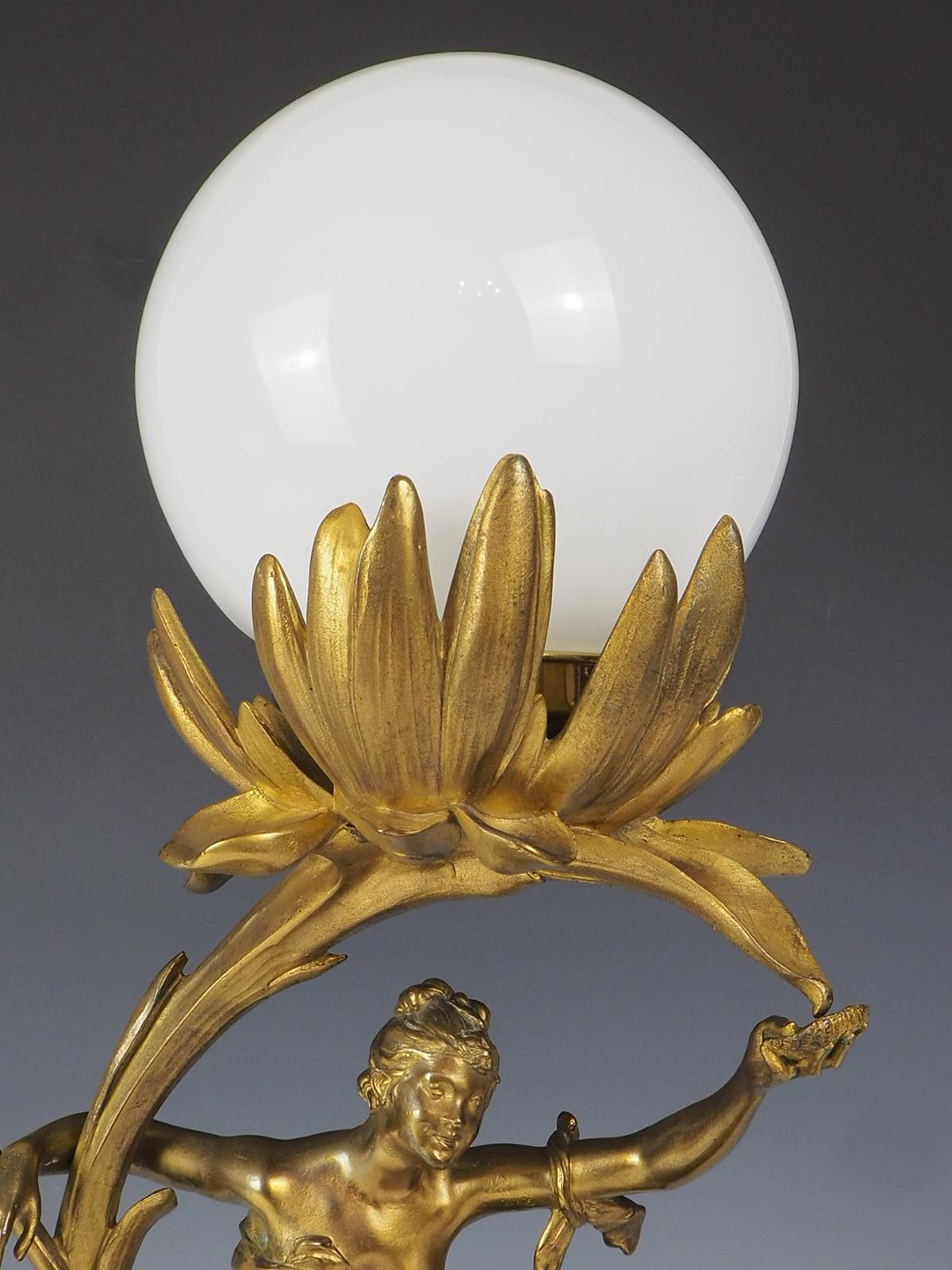 Bronze Art Nouveau Lady Antique Table Lamp For Sale 9