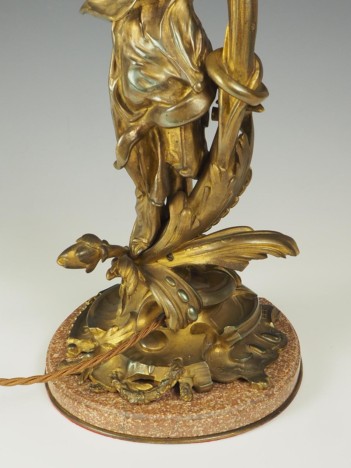 Bronze Art Nouveau Lady Antique Table Lamp For Sale 10