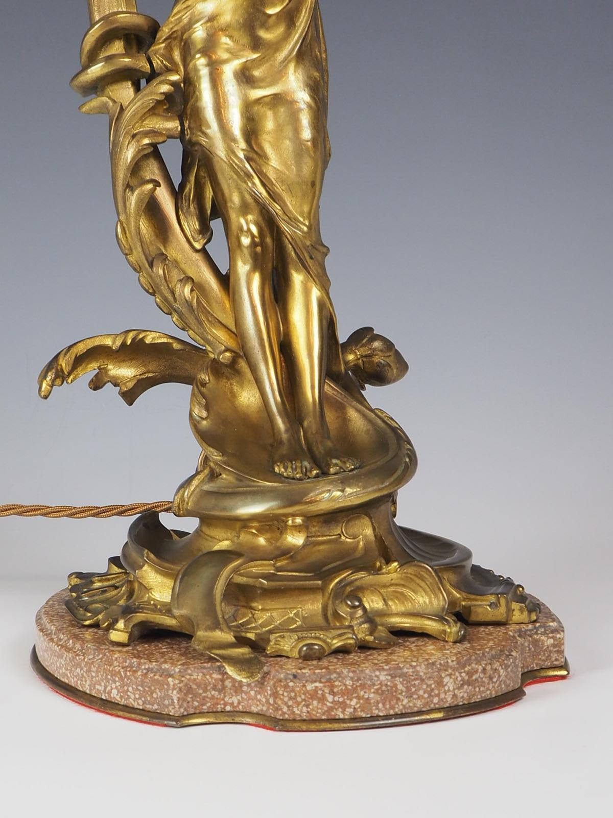 Bronze Art Nouveau Lady Antique Table Lamp For Sale 4