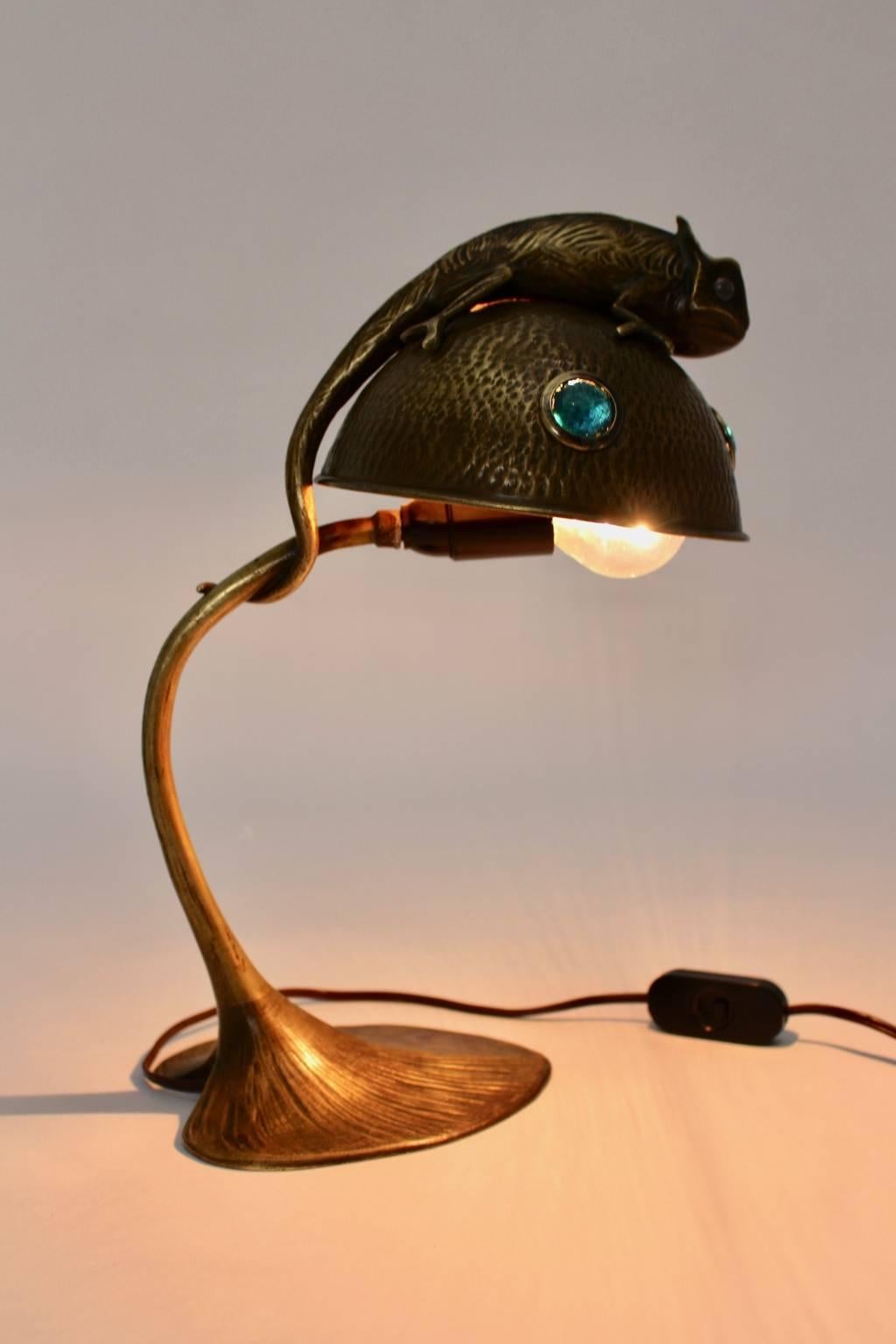 Glass Bronze Art Nouveau Table Lamp France