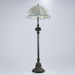 Bronze Articulating Floor Lamp with Bespoke William Morris Shade