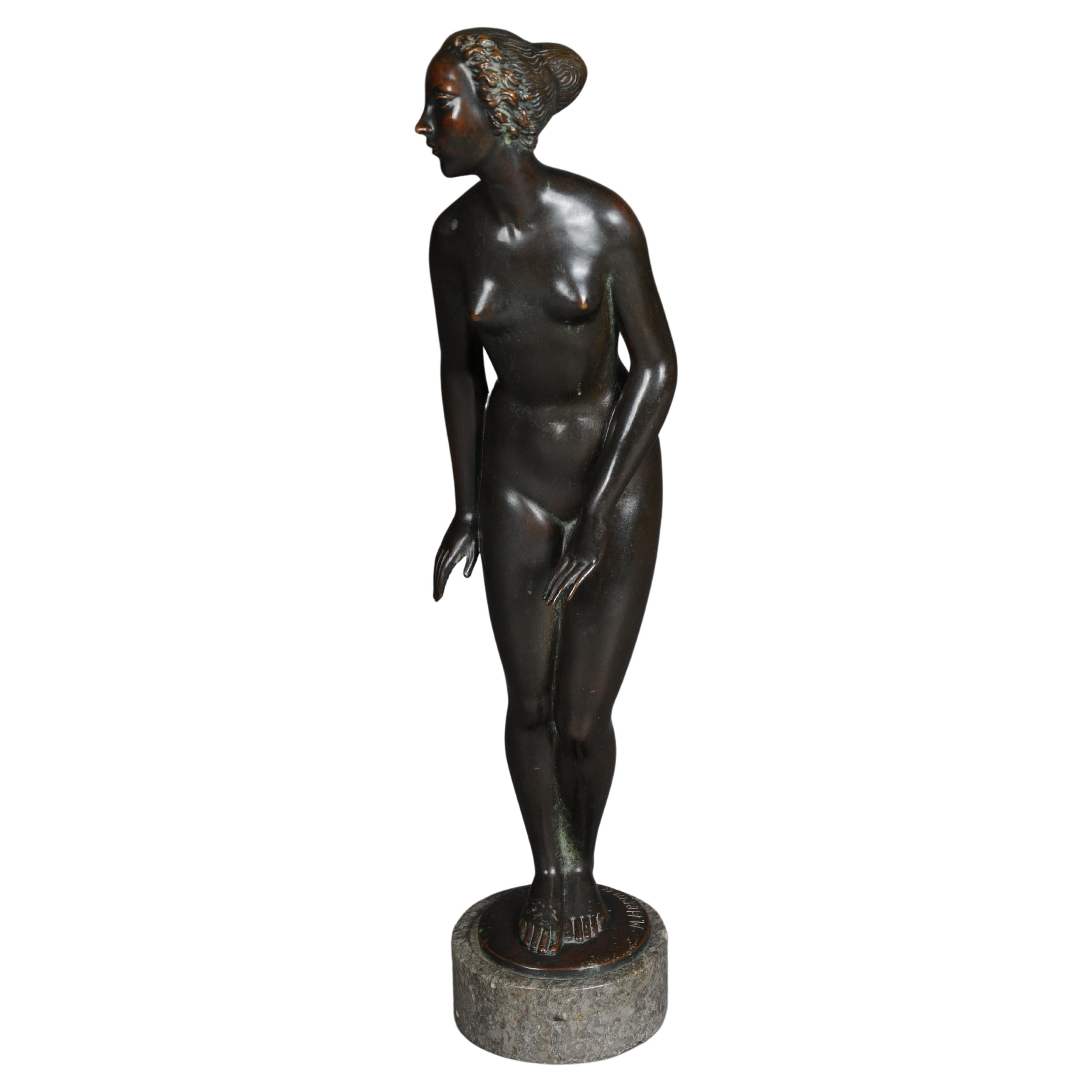 Bronze Artist Figure "Naked Woman" by Max D. Hermann Fritz