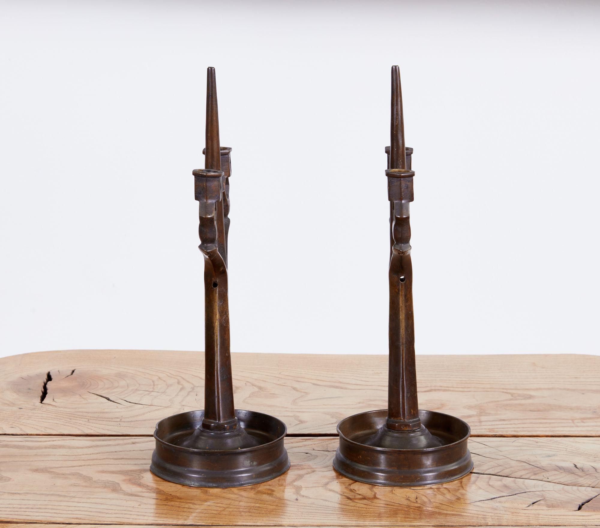 Early 20th Century Bronze Arts and Crafts Candlesticks For Sale