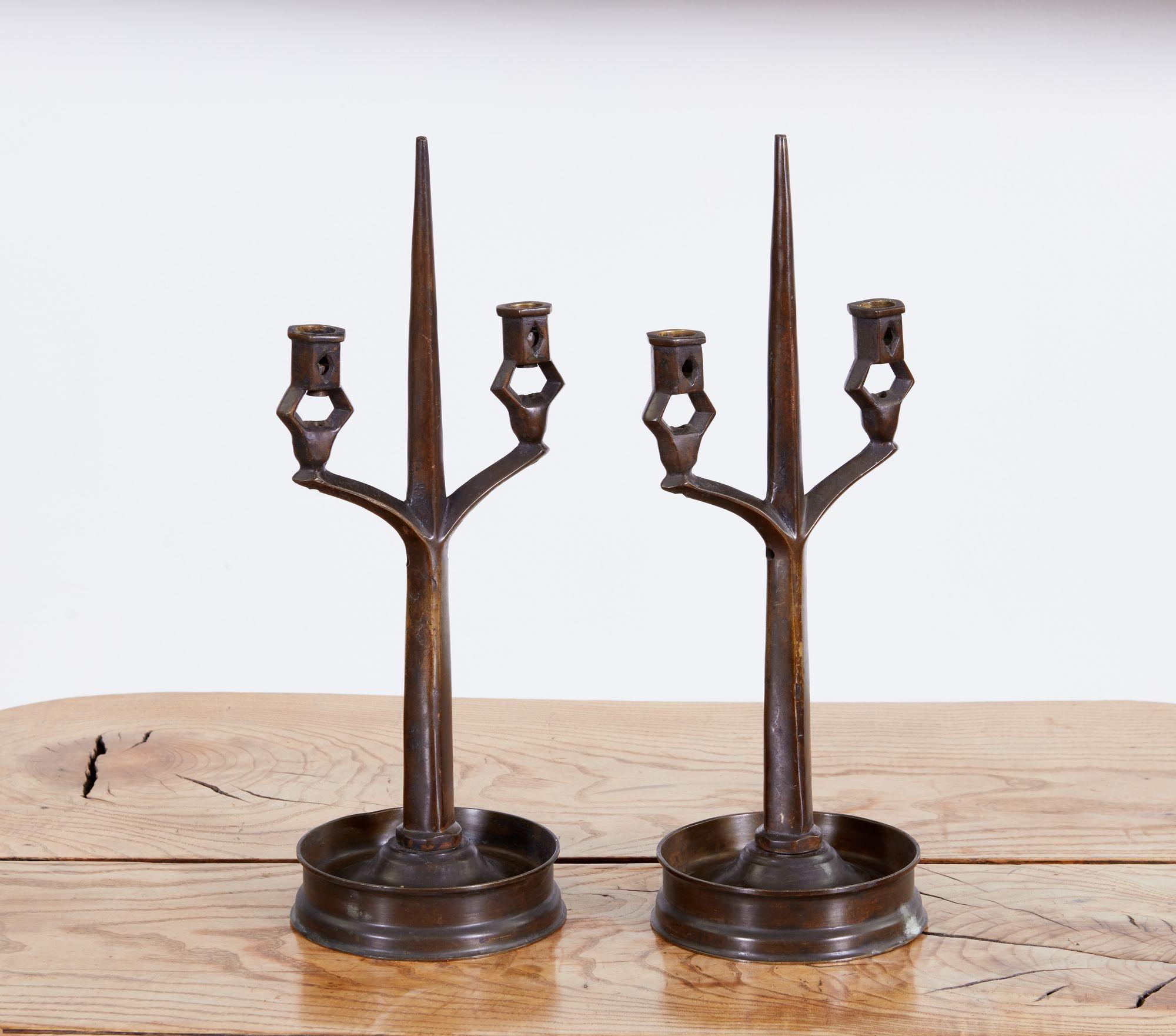 Bronze Arts and Crafts Candlesticks For Sale 1