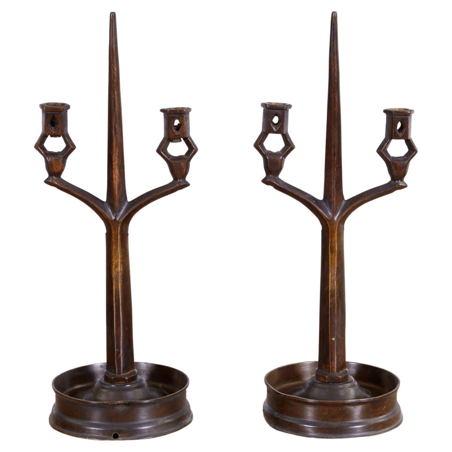 Bronze Arts and Crafts Candlesticks For Sale
