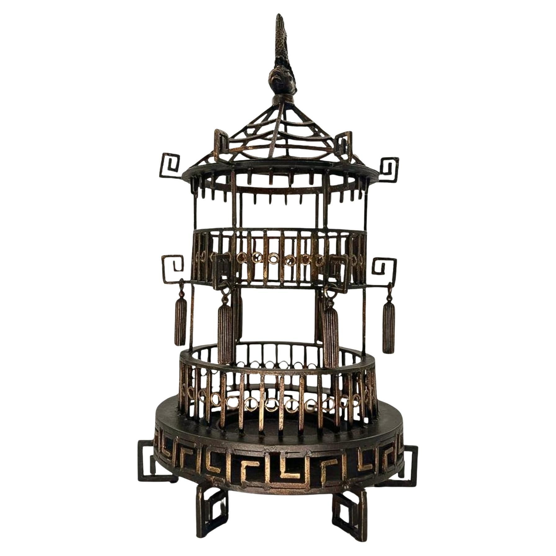 Bronze Asian Pagoda Candle Lantern For Sale