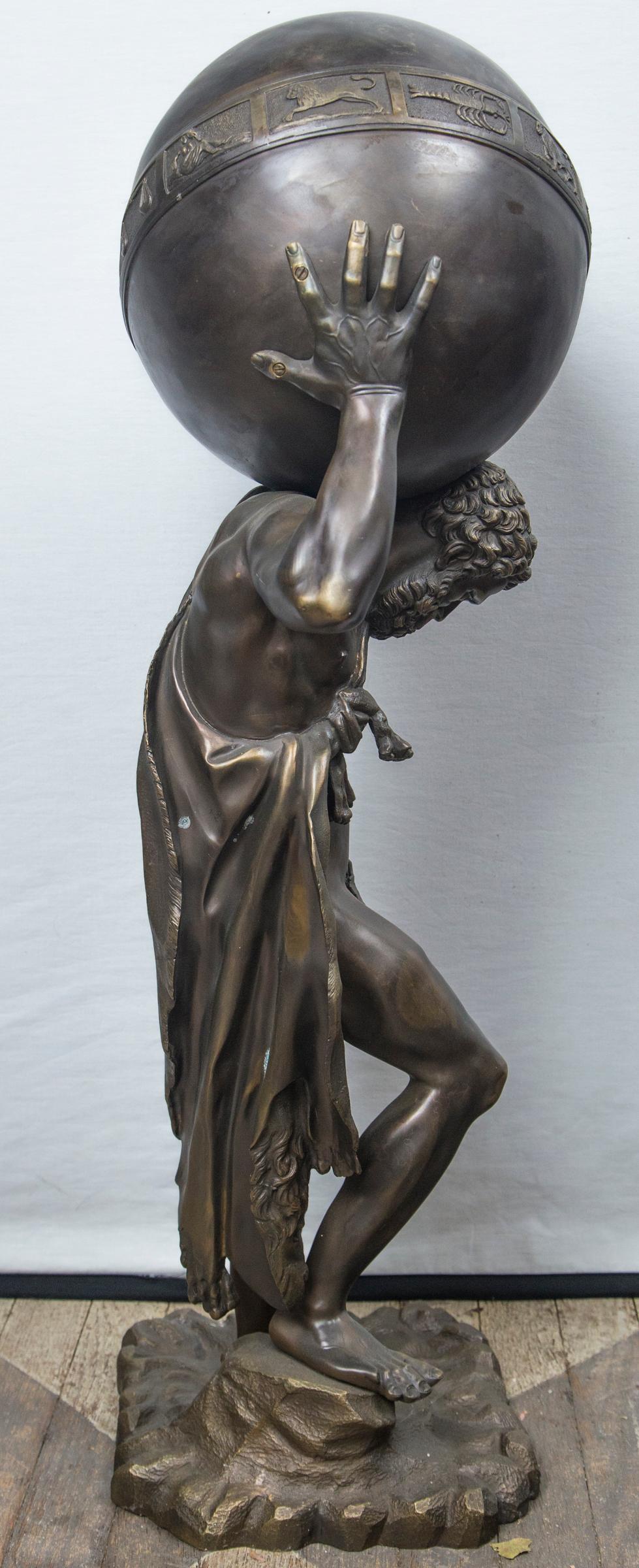 20th Century Bronze Atlas Holding the Globe of the Zodiac