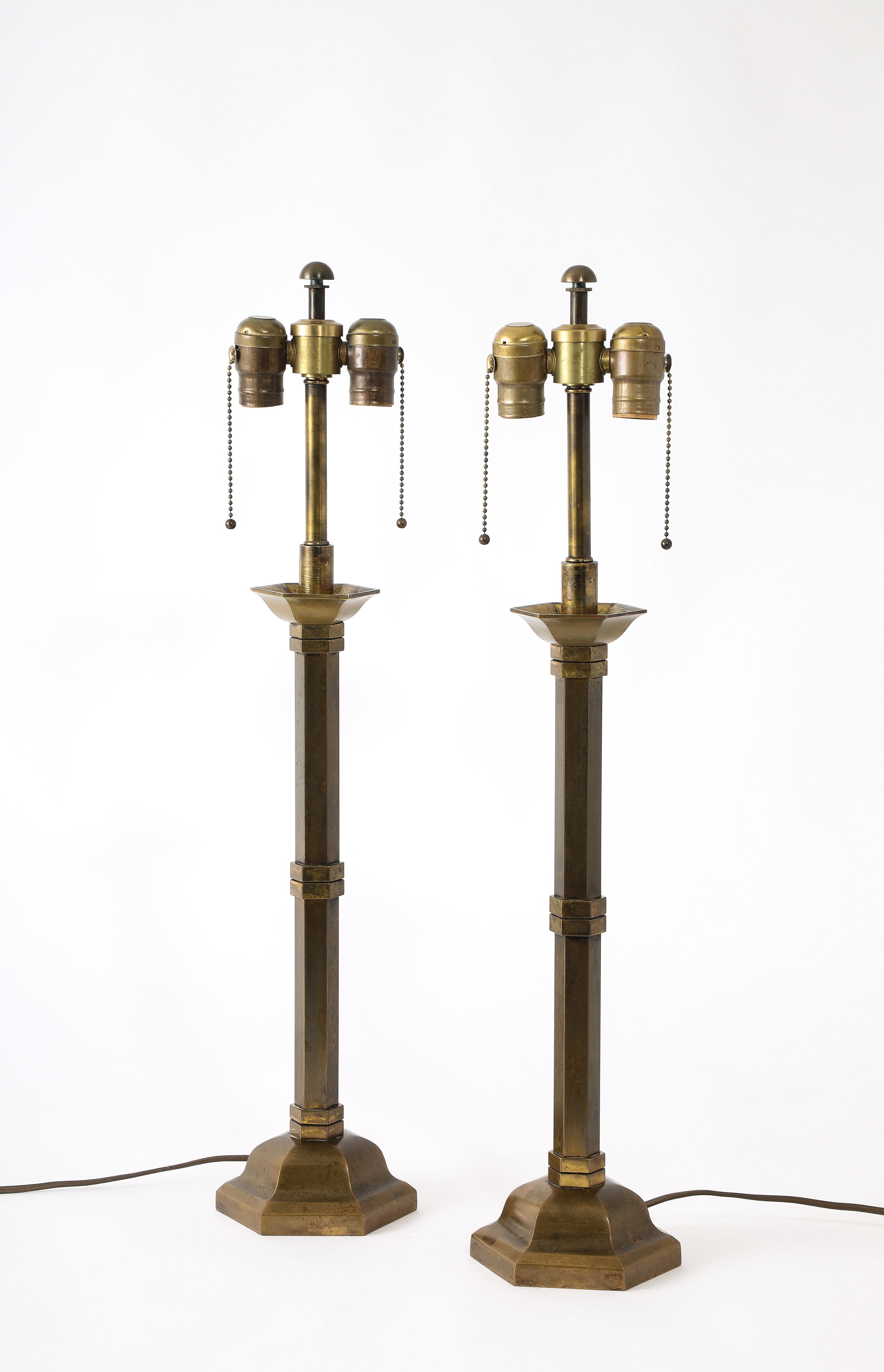 Bronze Austrian Art Deco Table Lamps, Austria 1950's For Sale 4