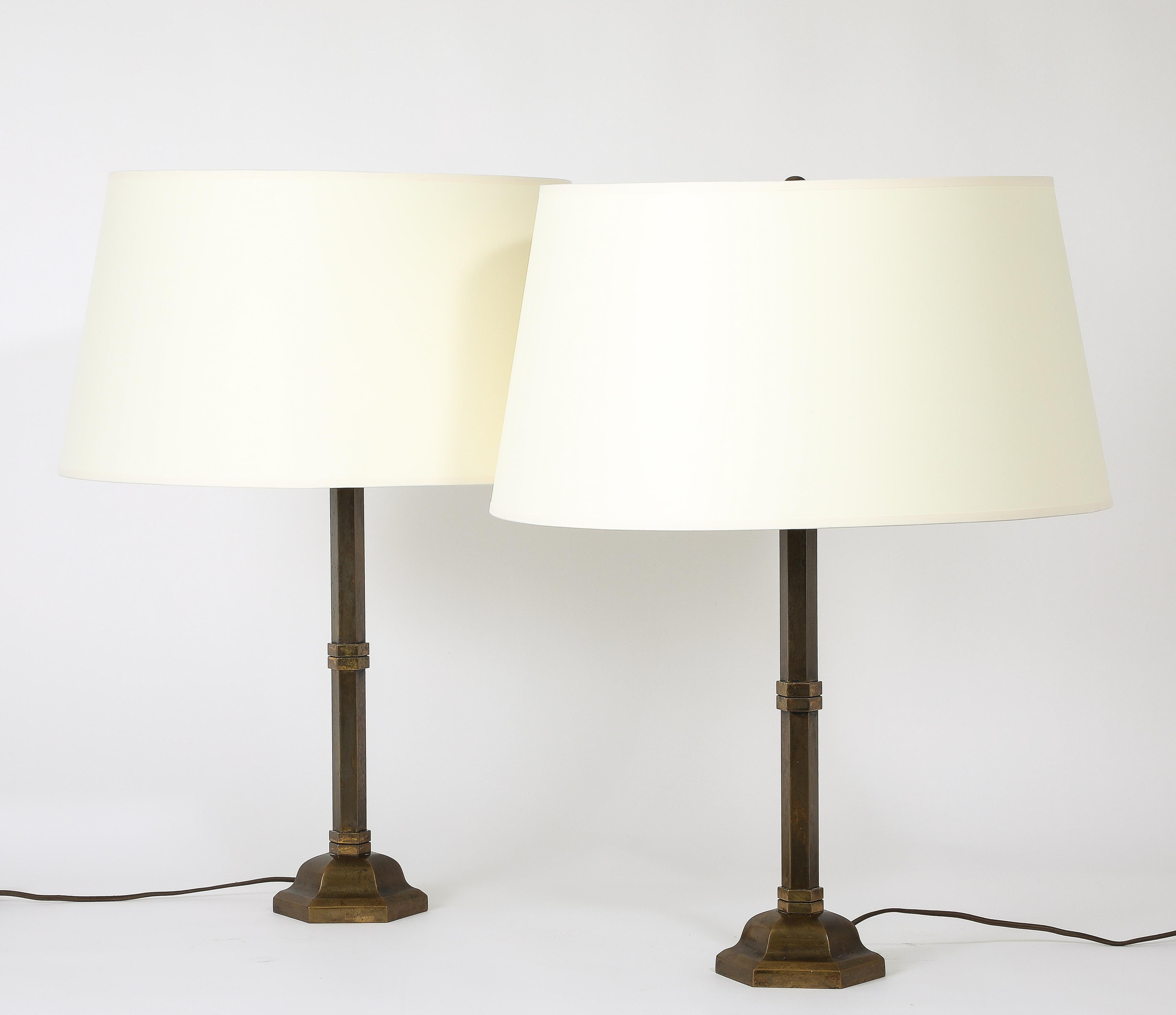 Mid-Century Modern Bronze Austrian Art Deco Table Lamps, Austria 1950's For Sale
