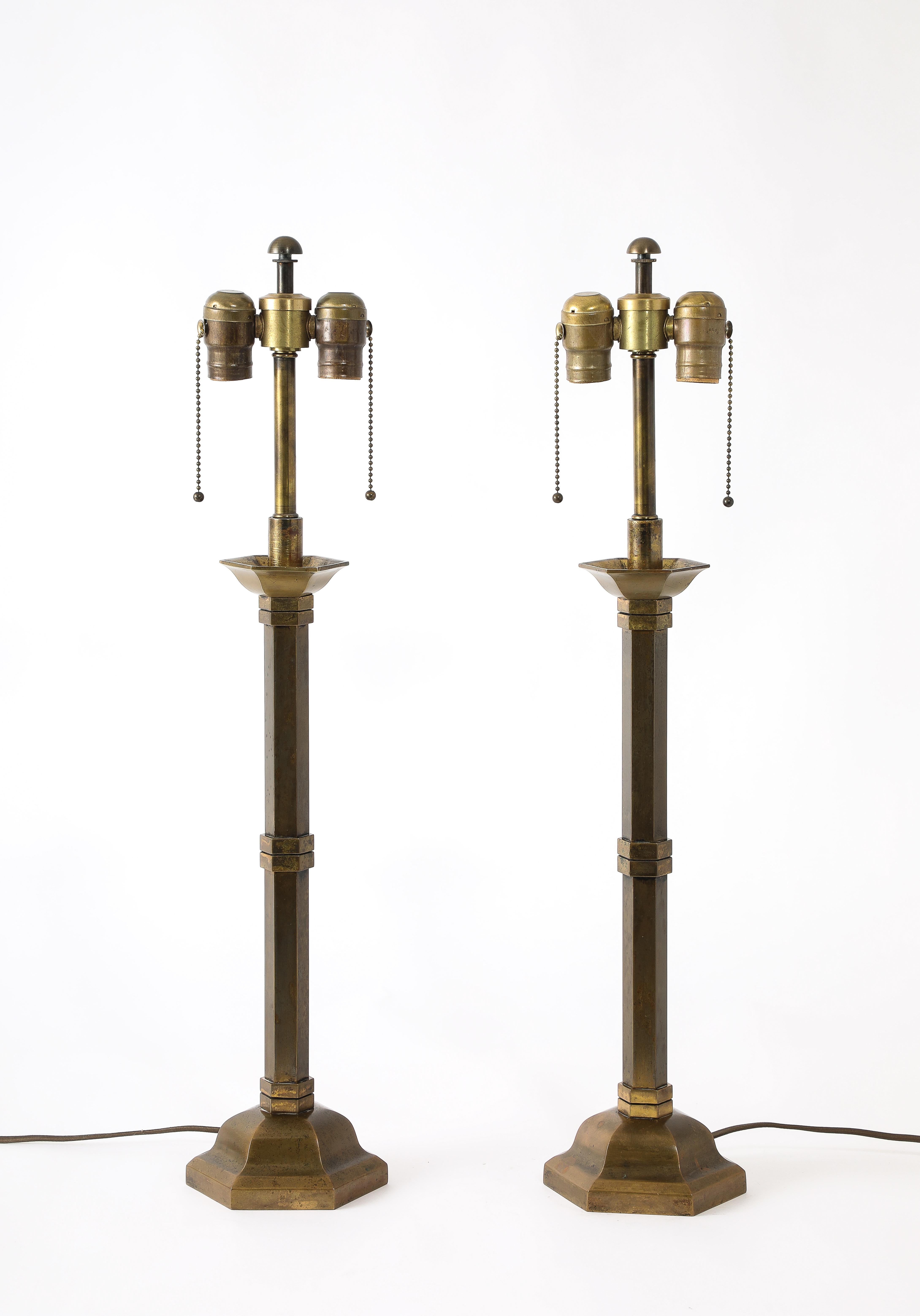 Bronze Austrian Art Deco Table Lamps, Austria 1950's In Good Condition For Sale In New York, NY