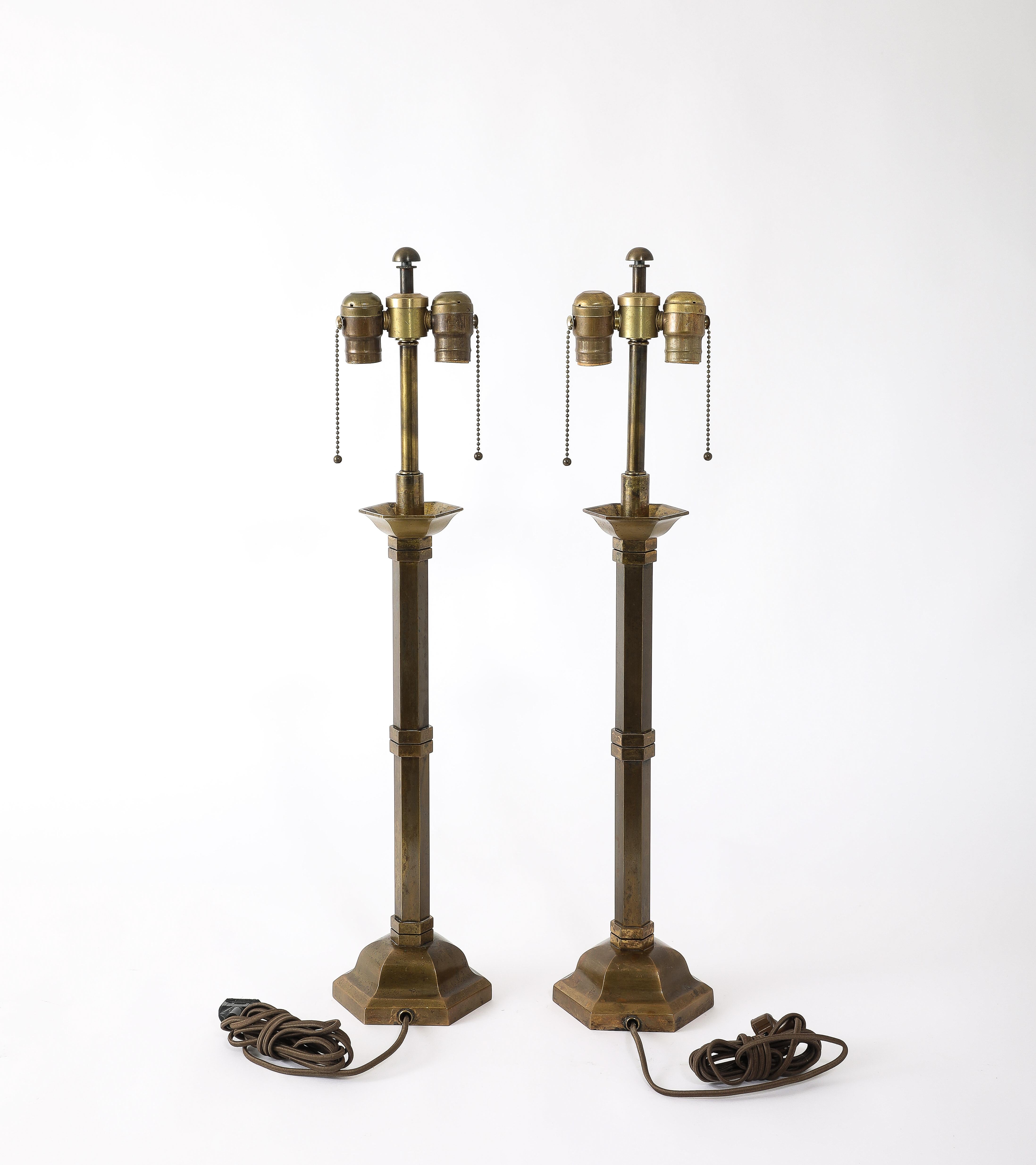 Bronze Austrian Art Deco Table Lamps, Austria 1950's For Sale 2