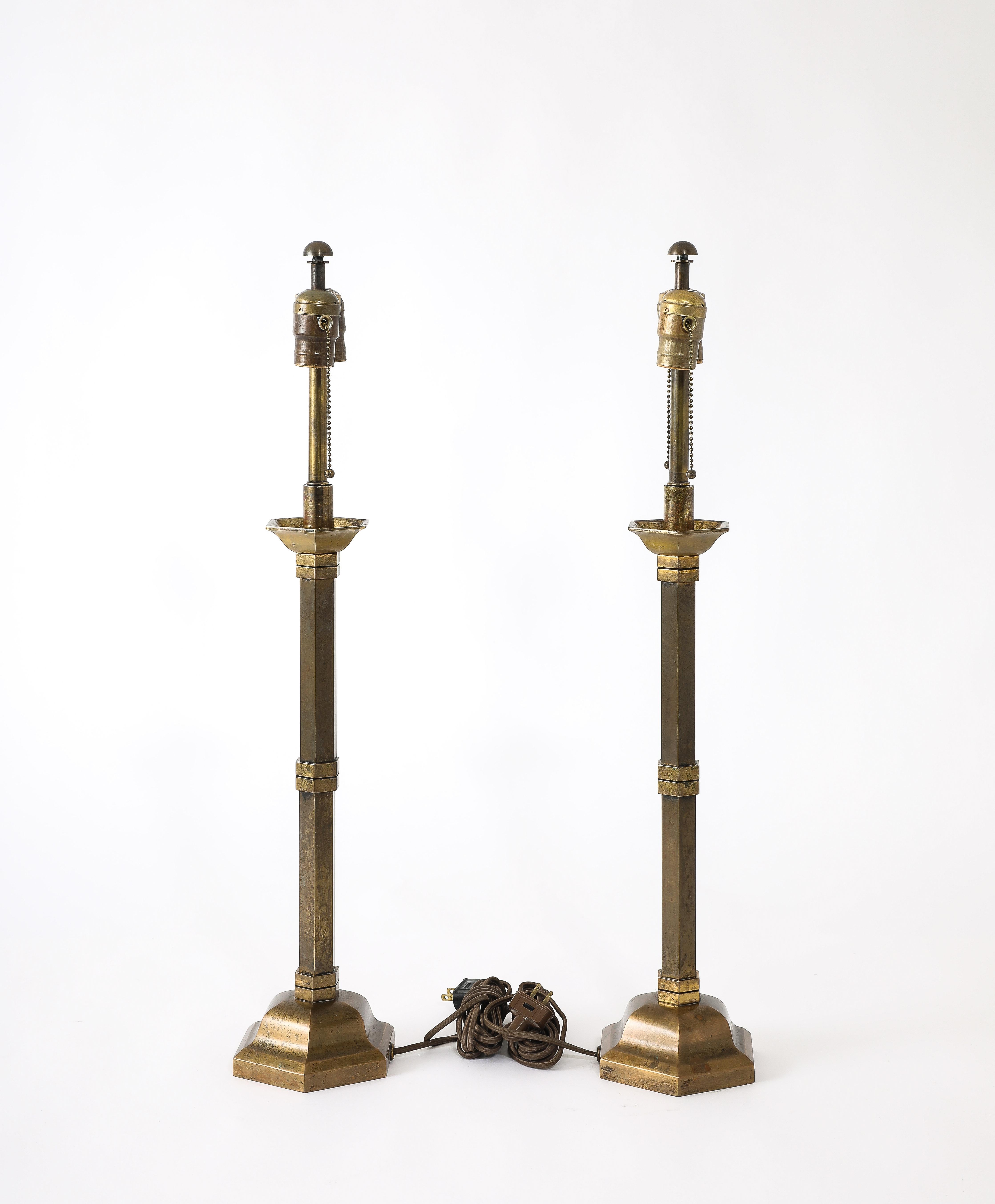 Bronze Austrian Art Deco Table Lamps, Austria 1950's For Sale 3
