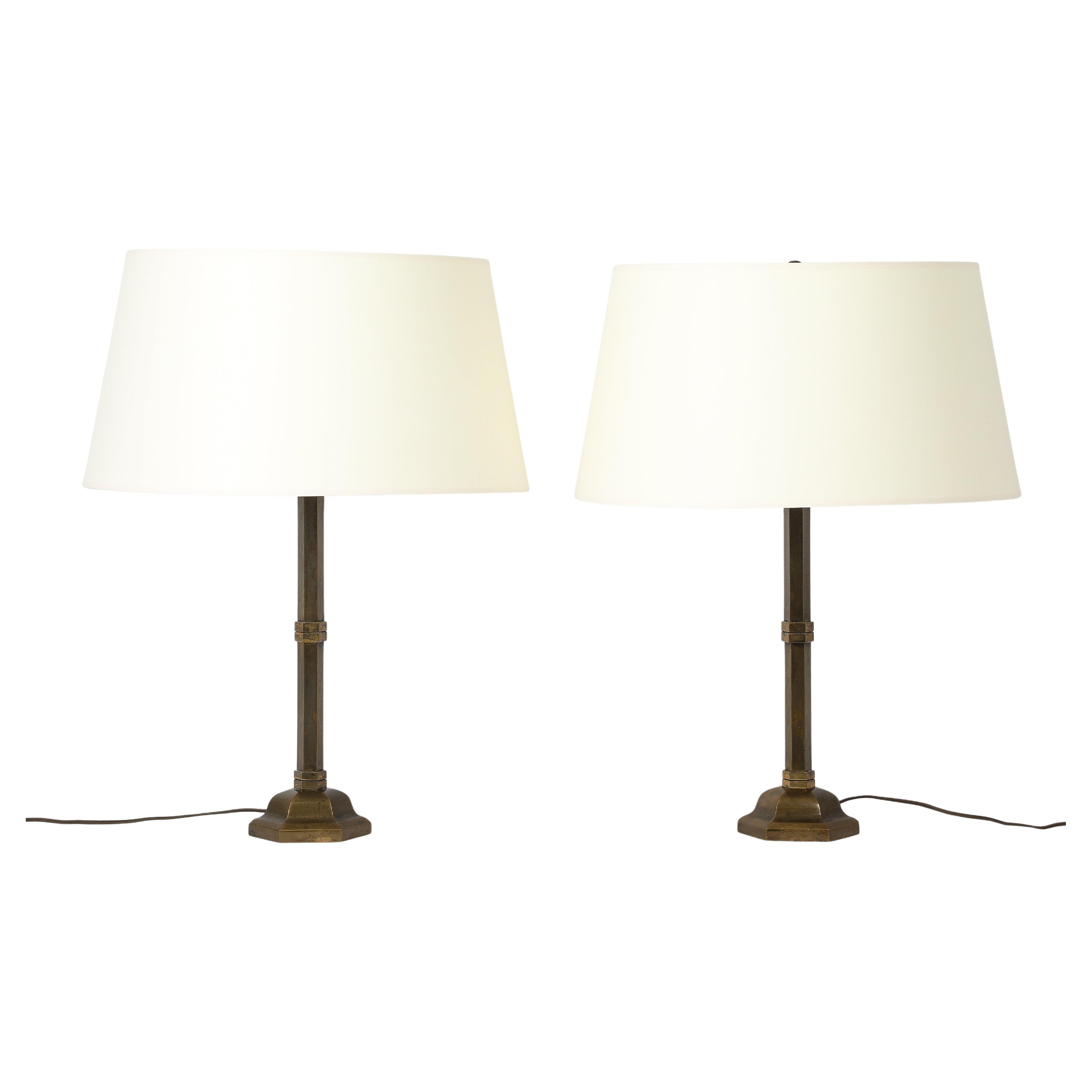 Bronze Austrian Art Deco Table Lamps, Austria 1950's For Sale