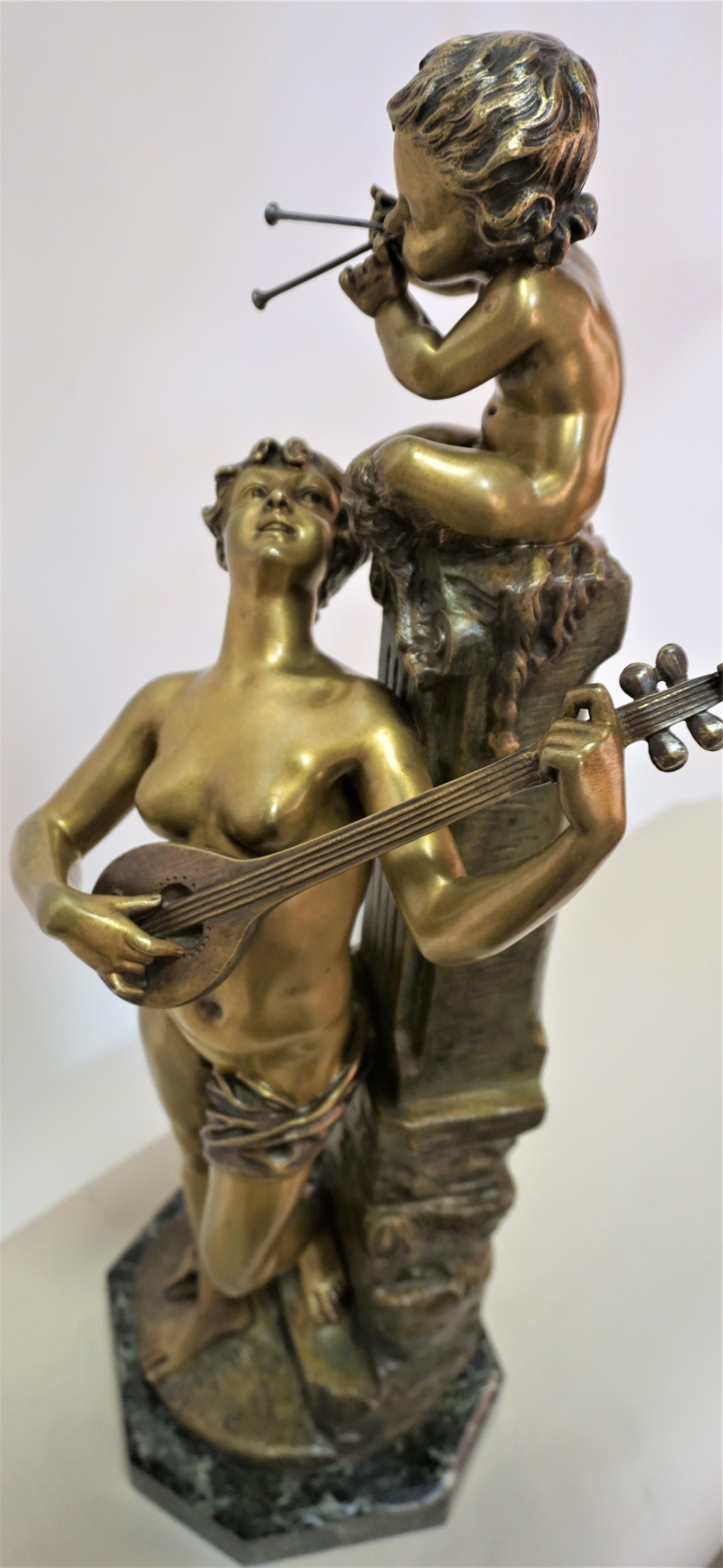 Bronze Bacchante Plying Music with Young Satyr by Aristide De Ranieri 1865-1929 For Sale 4