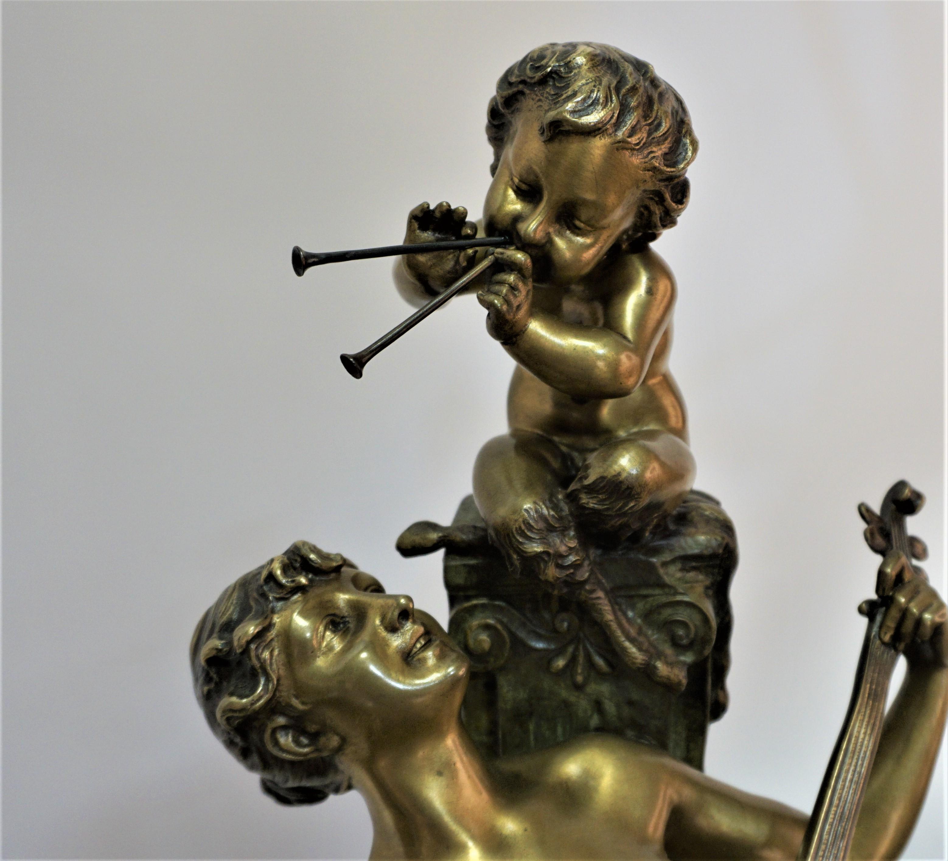Bronze Bacchante Plying Music with Young Satyr by Aristide De Ranieri 1865-1929 For Sale 5