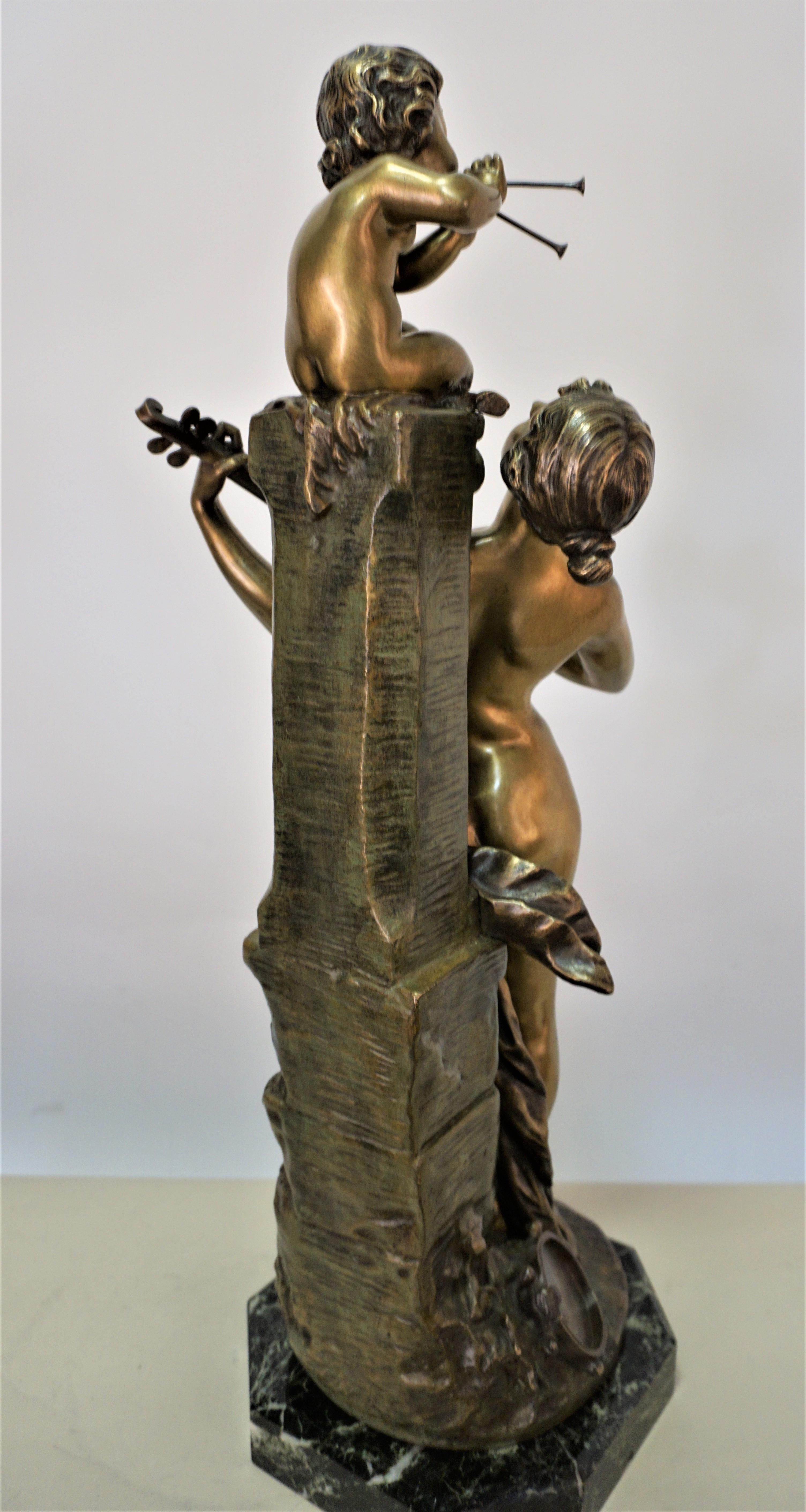 Bronze Bacchante Plying Music with Young Satyr by Aristide De Ranieri 1865-1929 For Sale 1
