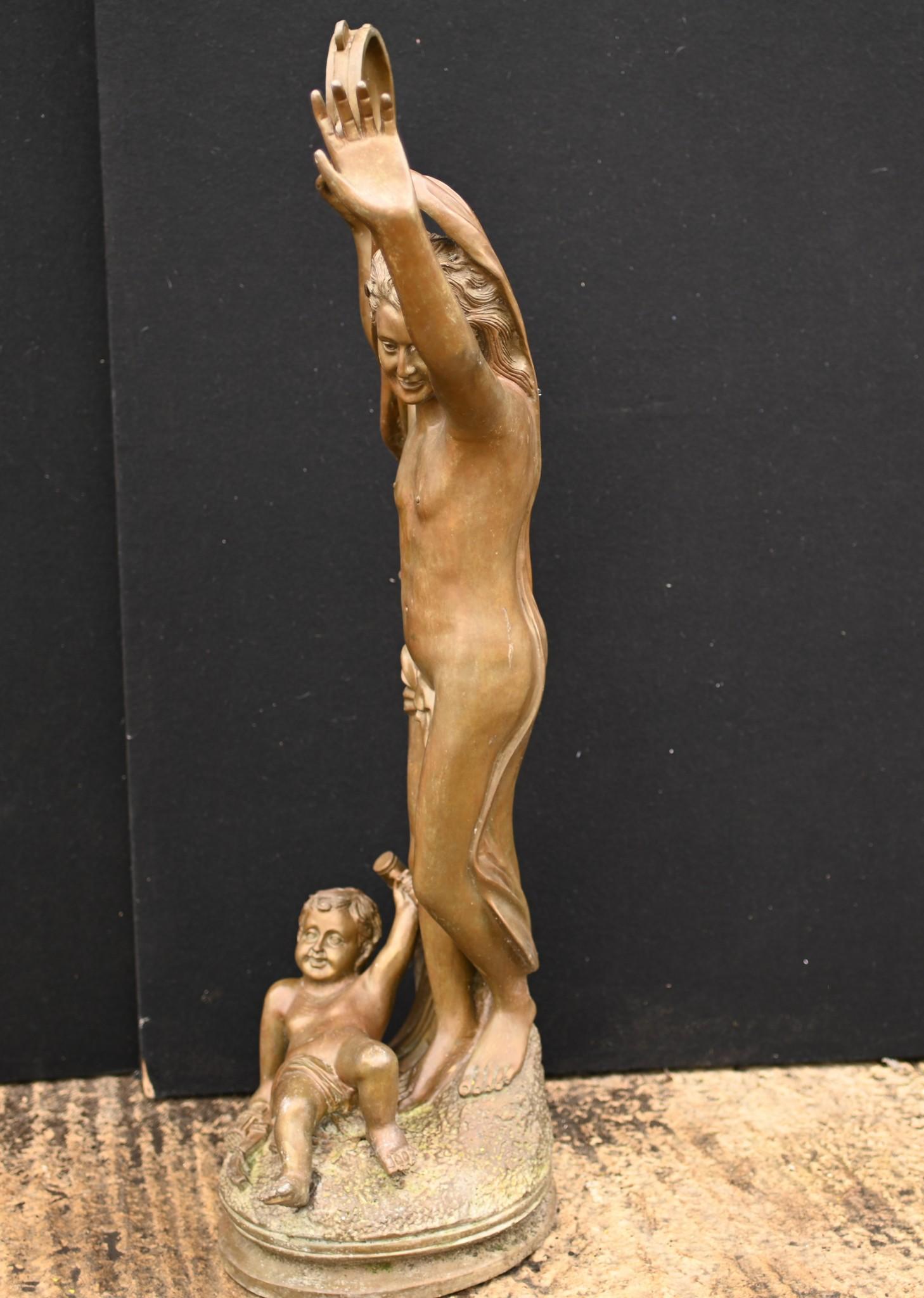 Bronze Bacchus Statue Cherub Tambourine Figurine Classical Roman In Good Condition For Sale In Potters Bar, GB