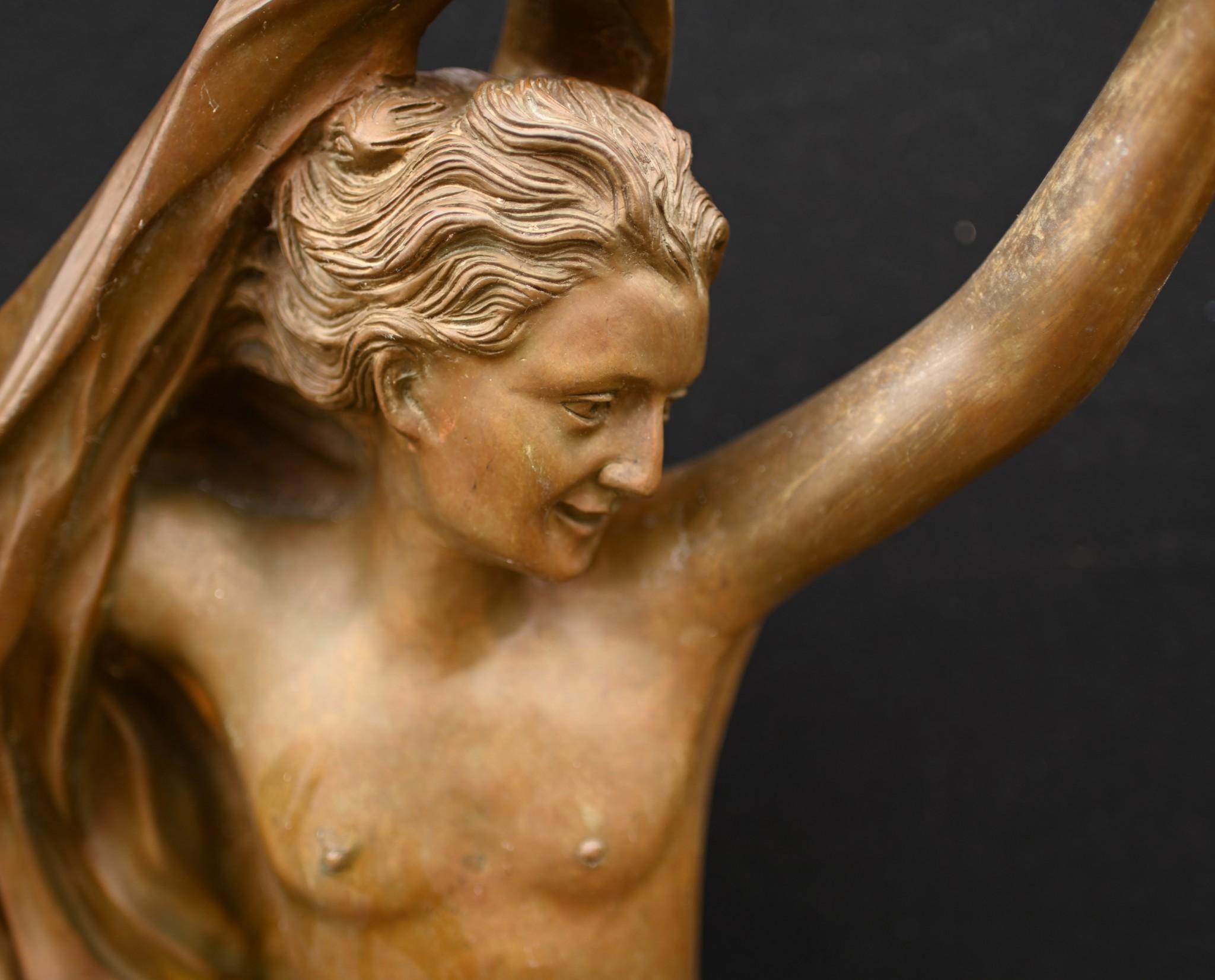 Late 20th Century Bronze Bacchus Statue Cherub Tambourine Figurine Classical Roman For Sale