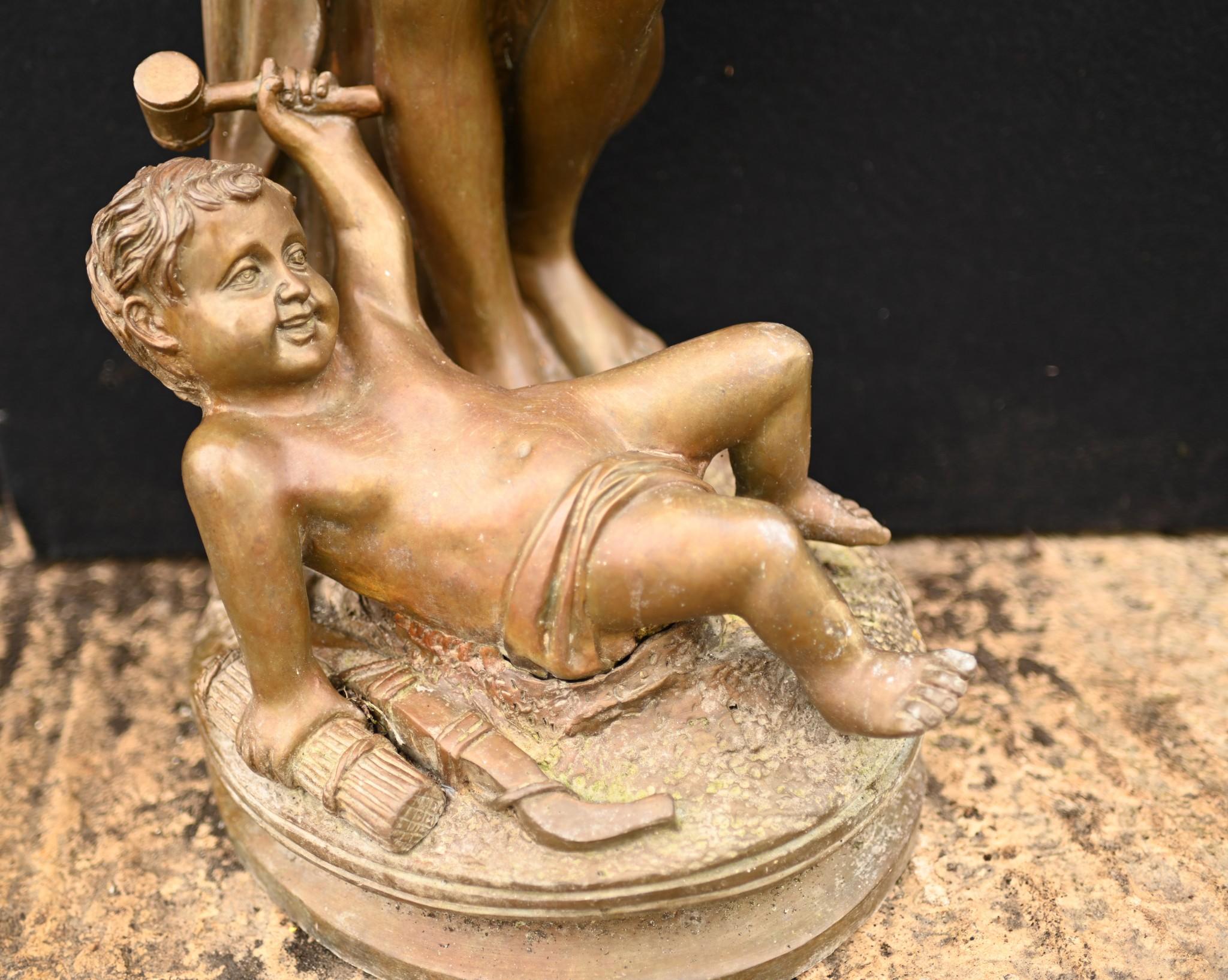 Bronze Bacchus Statue Cherub Tambourine Figurine Classical Roman For Sale 1
