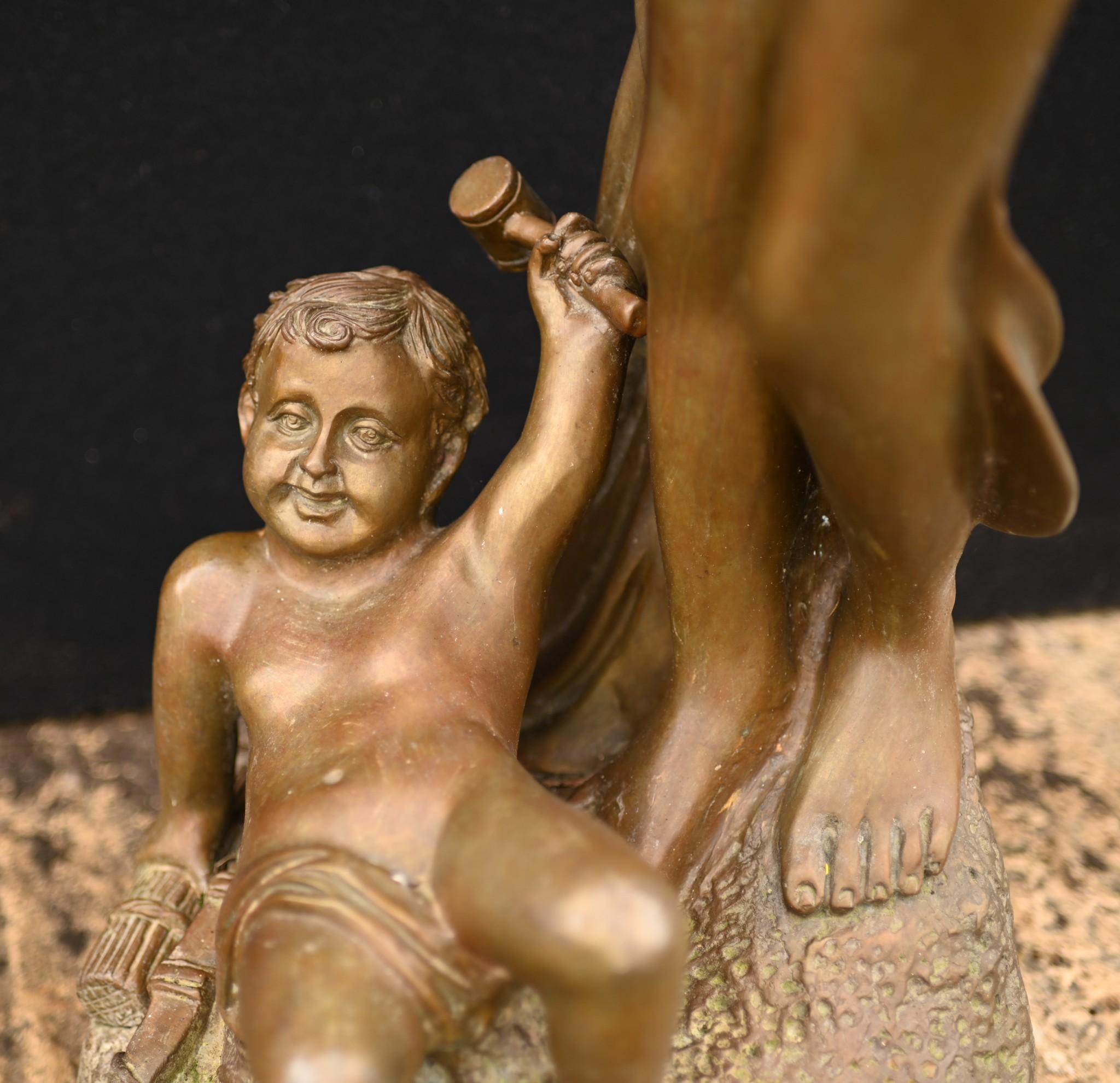 Bronze Bacchus Statue Cherub Tambourine Figurine Classical Roman For Sale 3