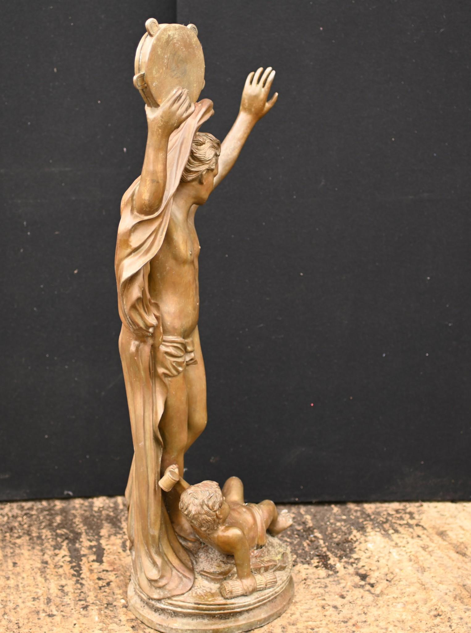 Bronze Bacchus Statue Cherub Tambourine Figurine Classical Roman For Sale 5