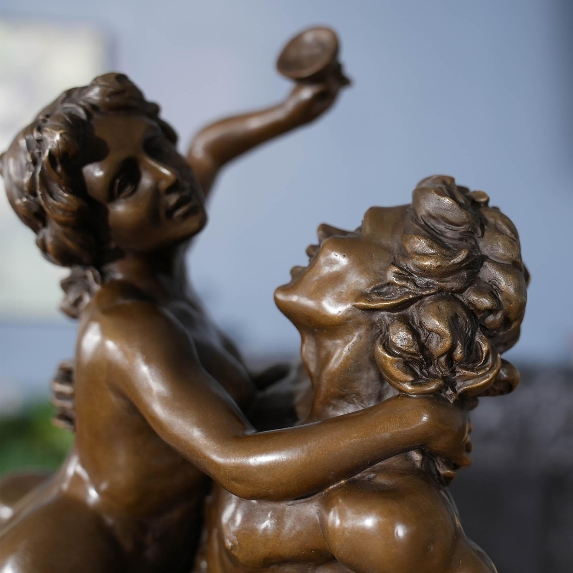 Bronze Bacchus with Woman on Marble Base In New Condition For Sale In Annville, PA