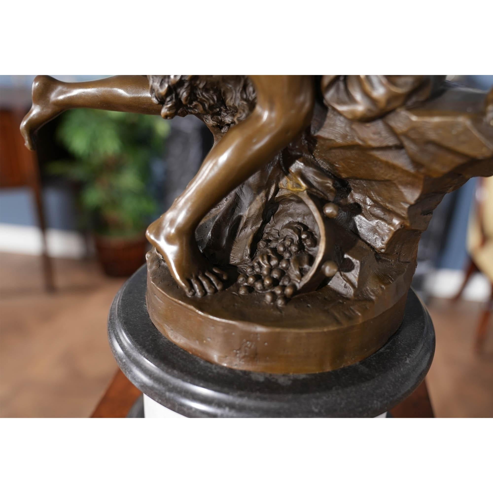 Contemporary Bronze Bacchus with Woman on Marble Base For Sale