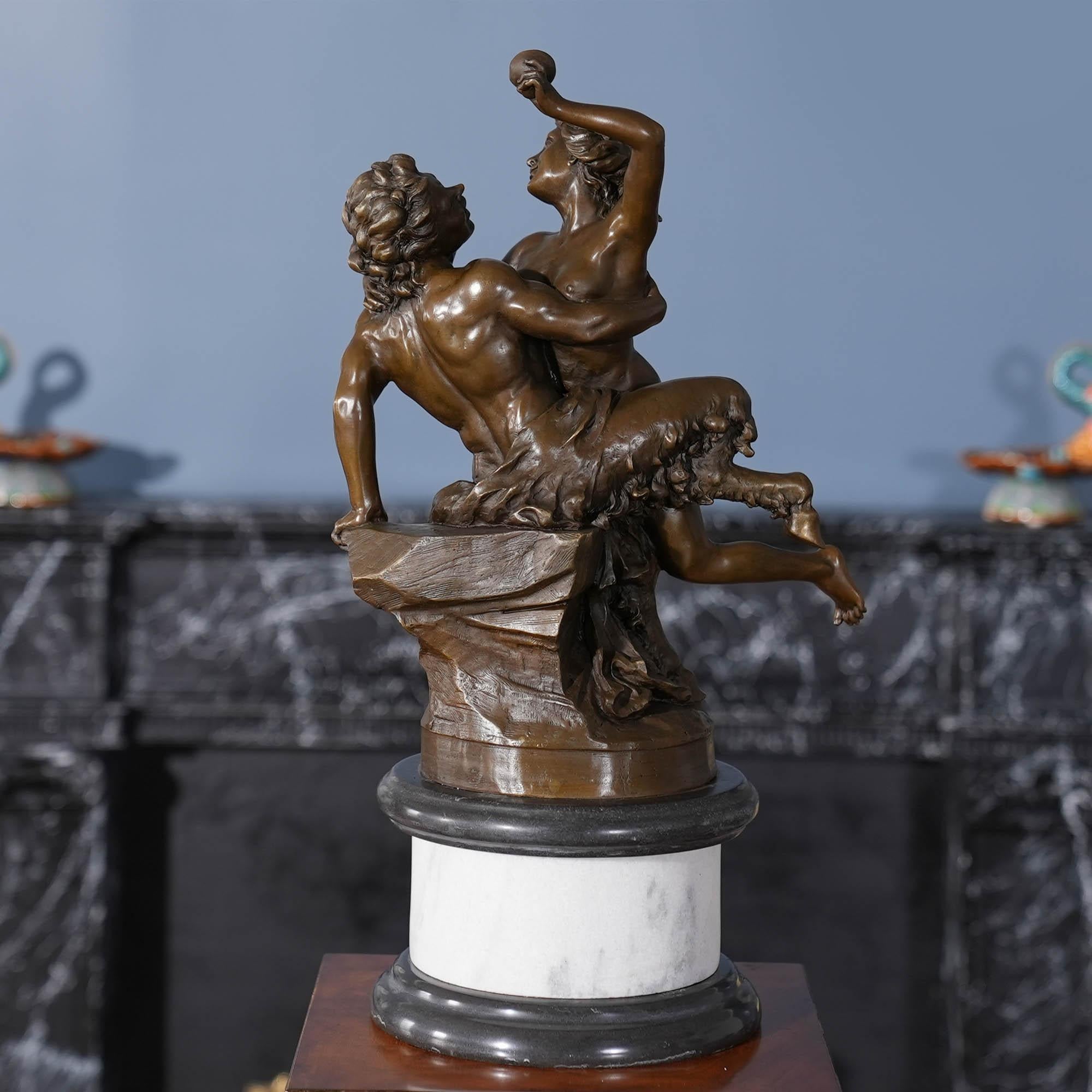 Bronze Bacchus with Woman on Marble Base For Sale 3