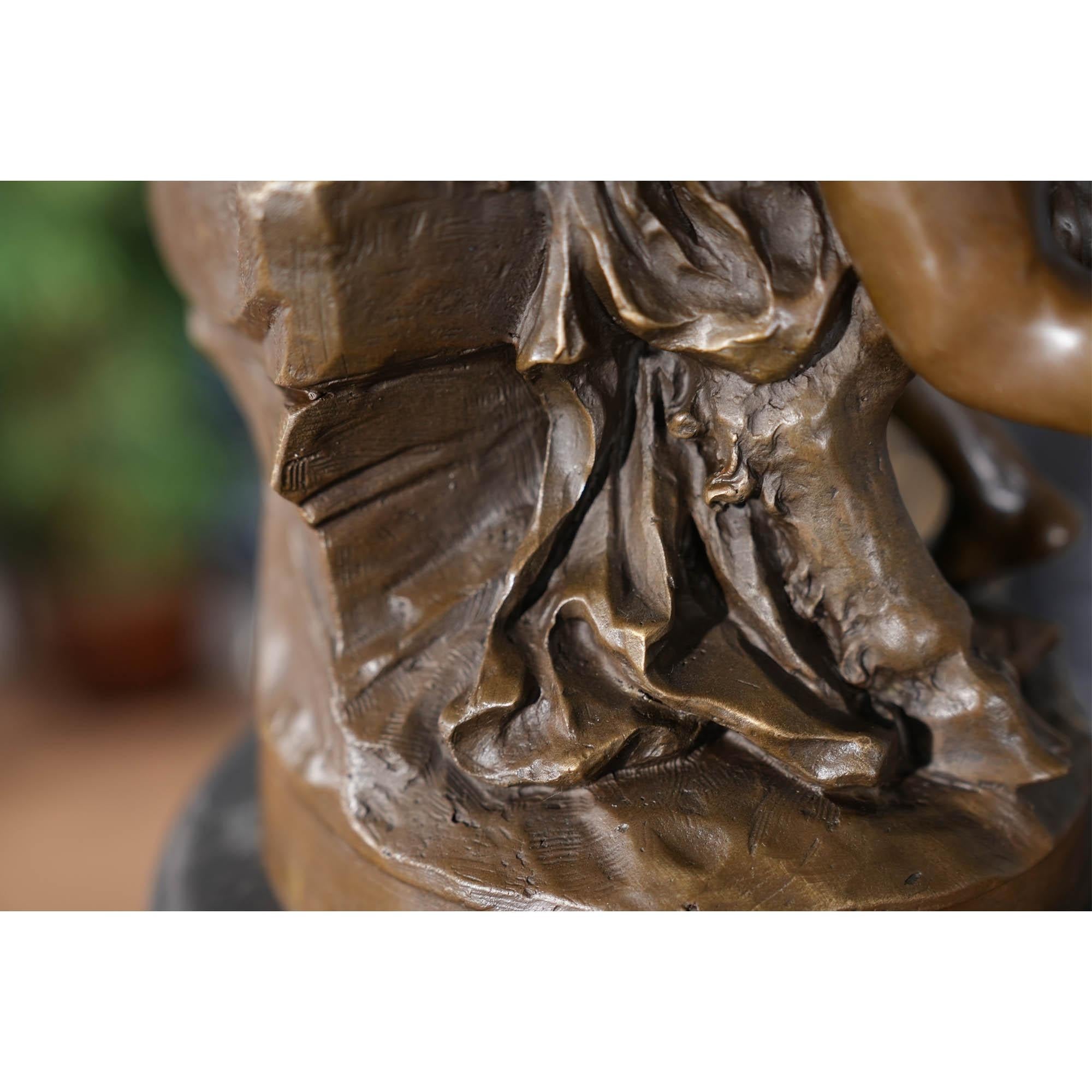 Bronze-Barock mit Frau auf Marmorsockel im Angebot 4