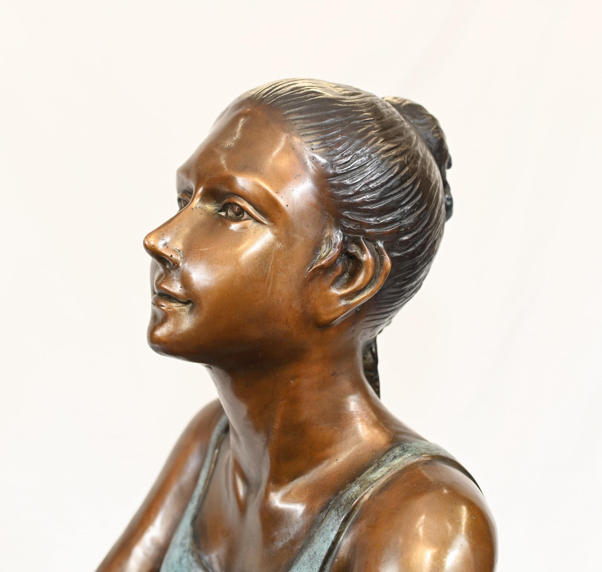 Bronze Ballerina Statue Seated Ballet Dancer Degas In Good Condition For Sale In Potters Bar, GB