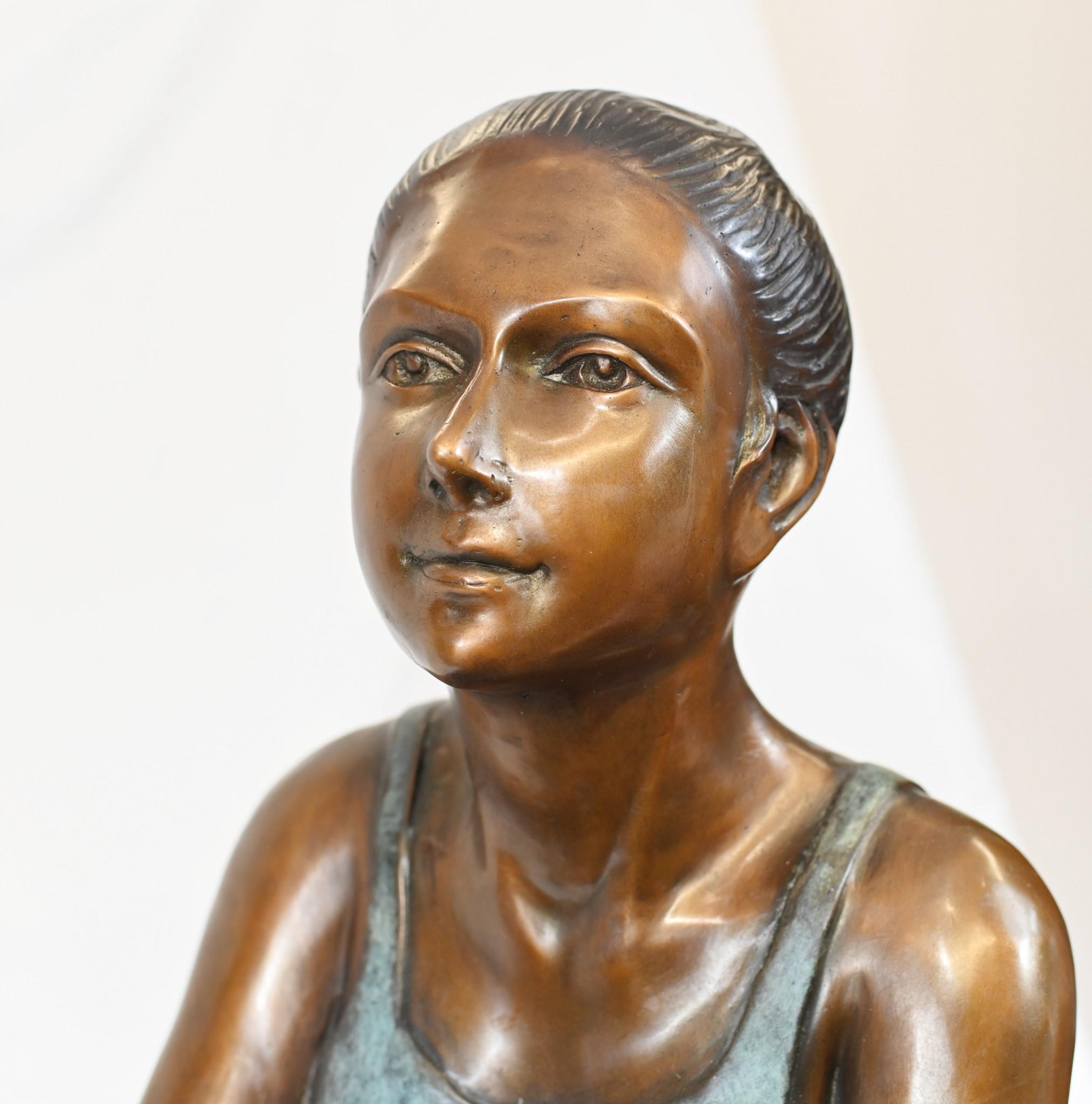 Late 20th Century Bronze Ballerina Statue Seated Ballet Dancer Degas For Sale