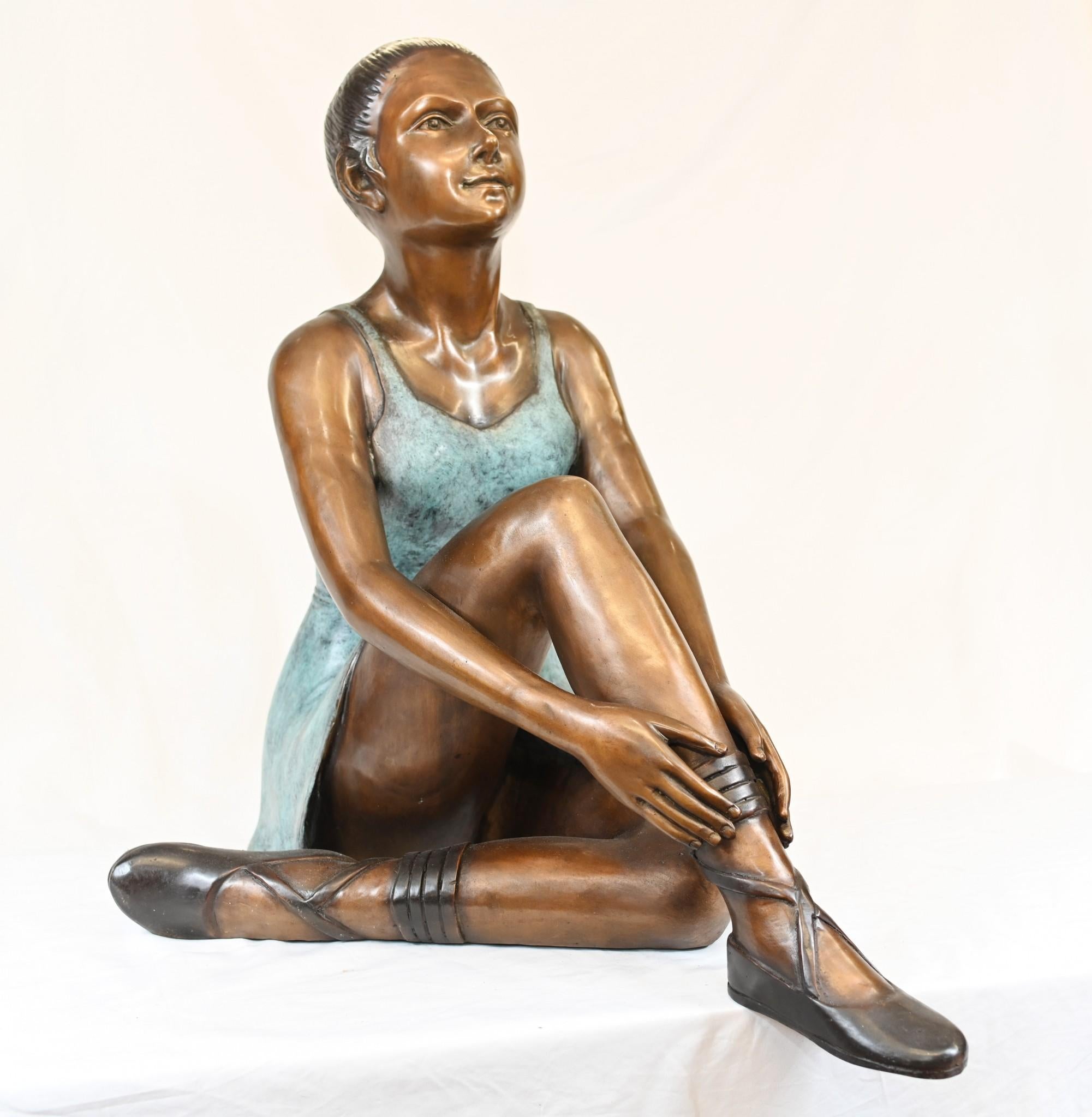 Bronze Ballerina Statue Seated Ballet Dancer Degas For Sale 1