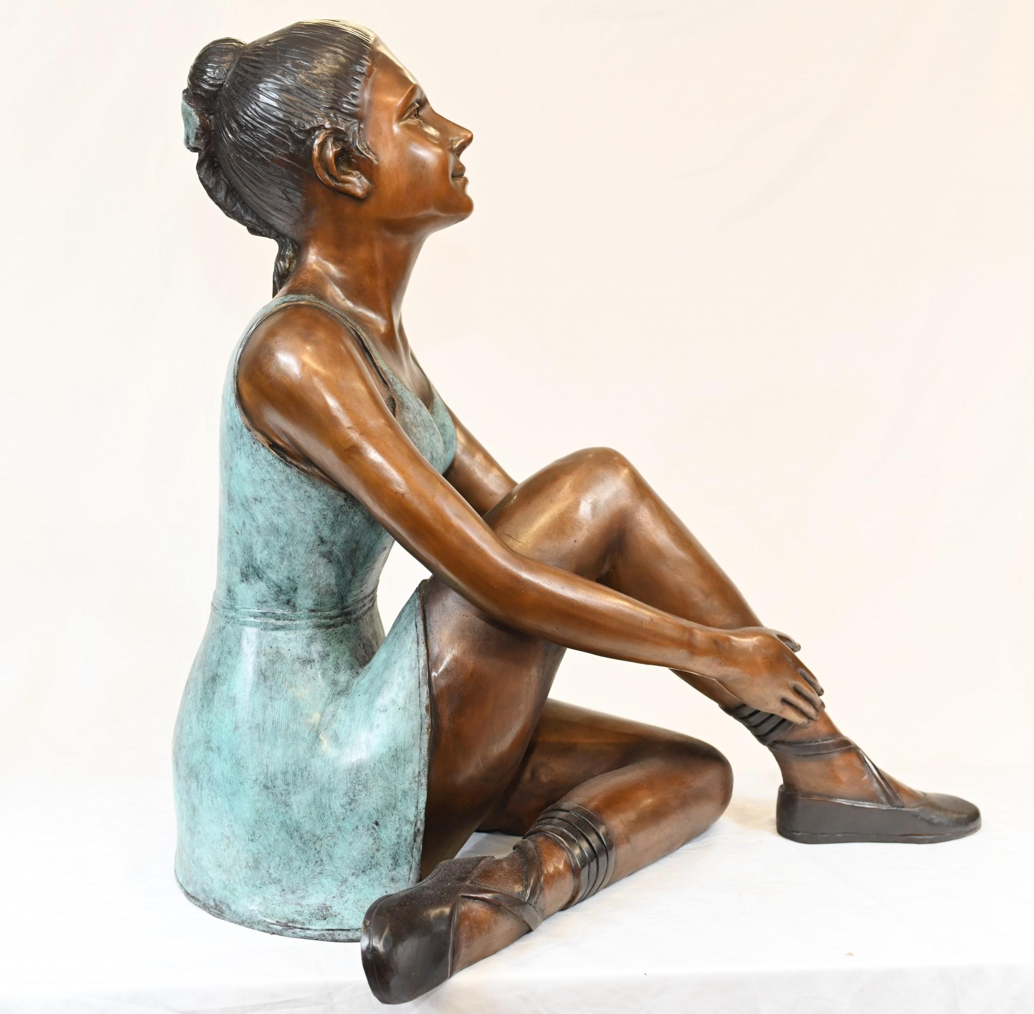 Bronze Ballerina Statue Seated Ballet Dancer Degas For Sale 2