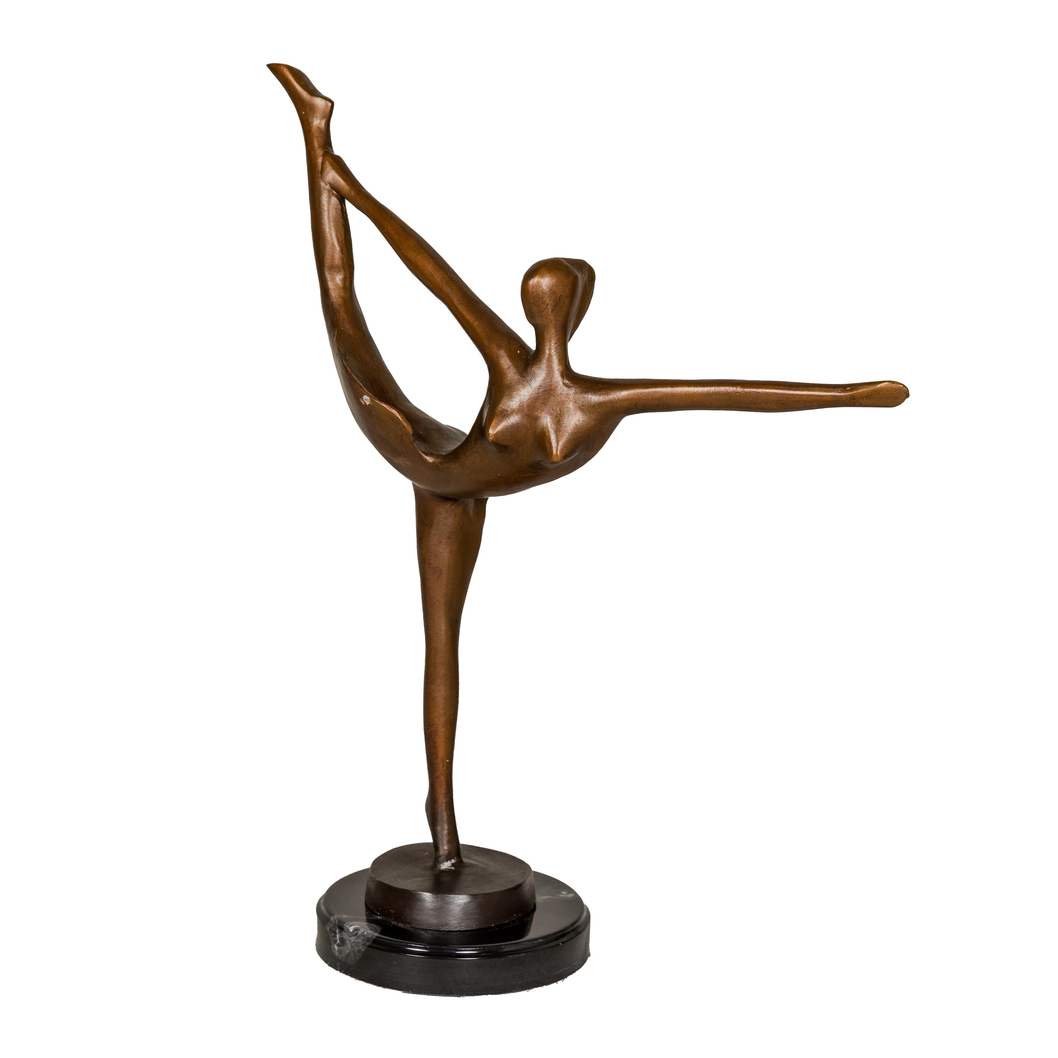 Statuette de ballerine en bronze sur socle en marbre noir avec inspiration abstraite en vente 10
